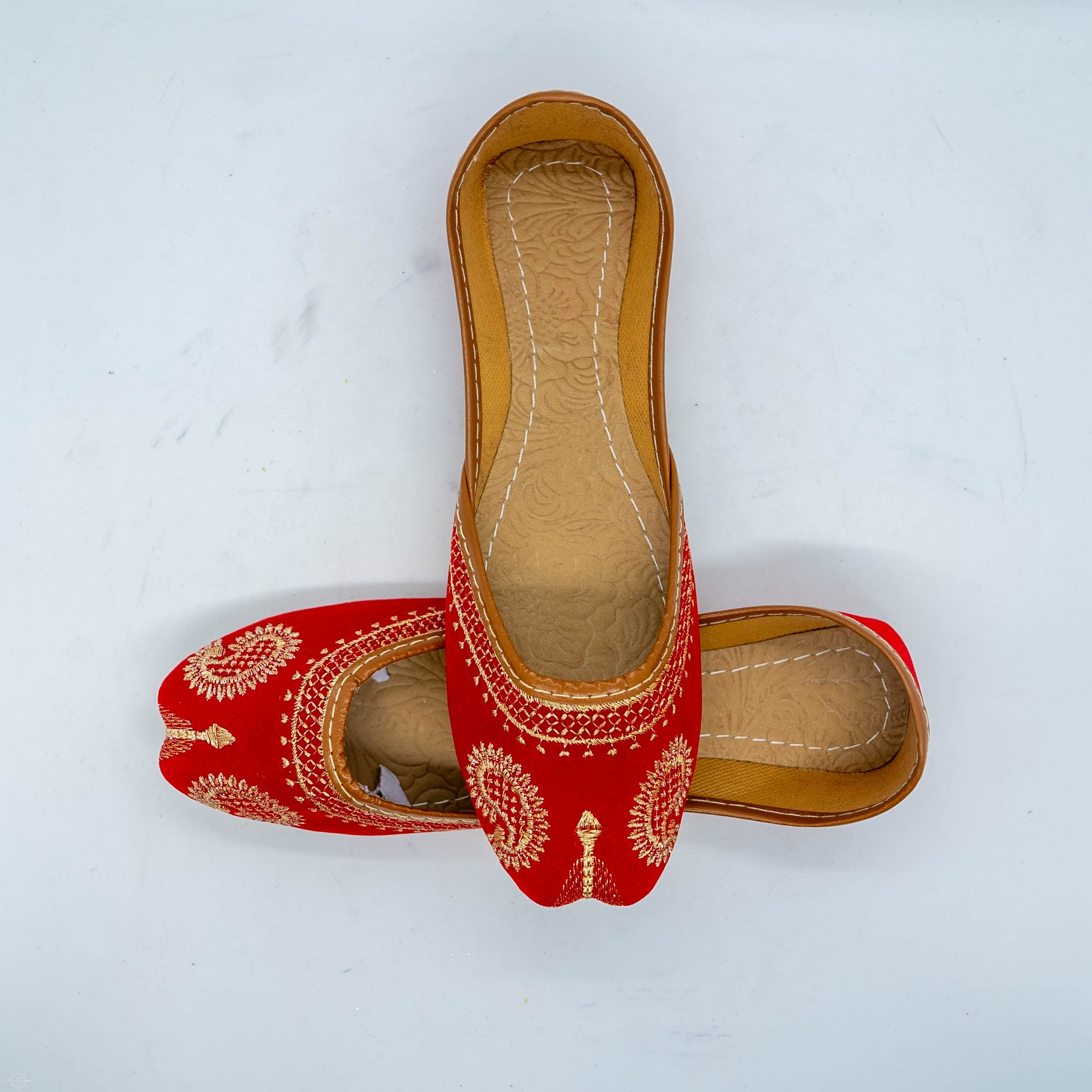 Red Embroidered Khussa Shoes - Hot Pink Intricate Embroidery for Comfort & Durability - Unique Eye-Catching Statement Piece