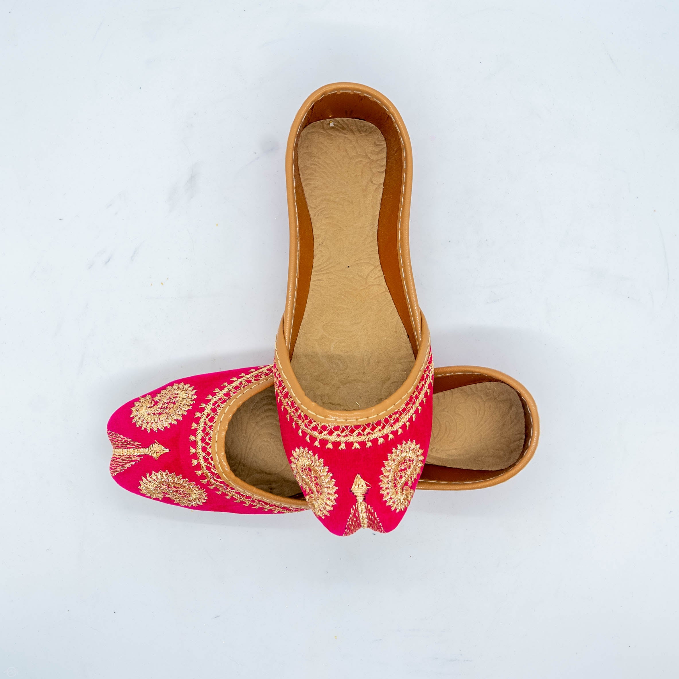 Hot Pink Girls Embroidered Khussa Shoes - Intricate Gold Embroidery for Comfort & Durability - Perfect for Any Outfit