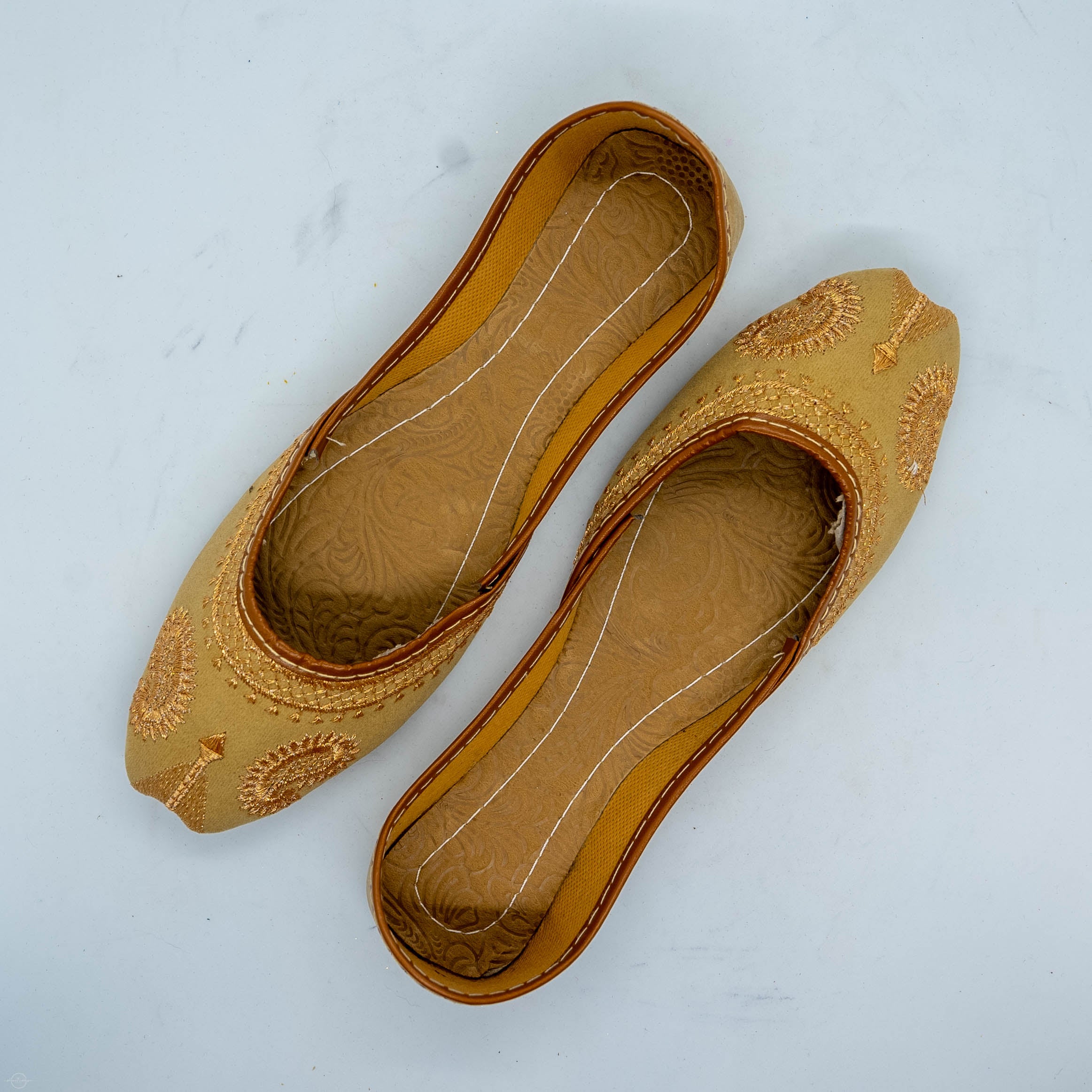 Beige Embroidered Khussa Shoes - Hand Embroidered with Intricate Detailing for Comfort and Durability - Perfect for Casual and Formal Occasions