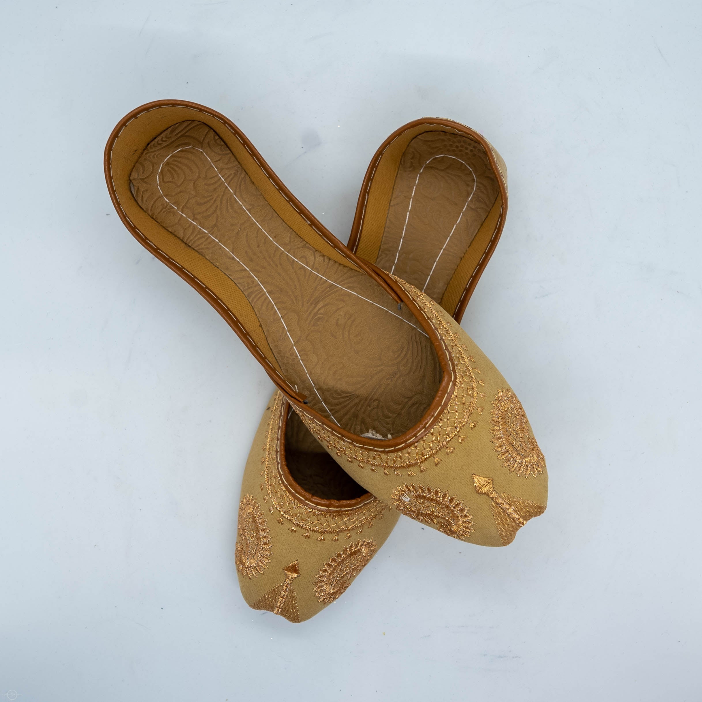 Beige Embroidered Khussa Shoes - Hand Embroidered with Intricate Detailing for Comfort and Durability - Perfect for Casual and Formal Occasions