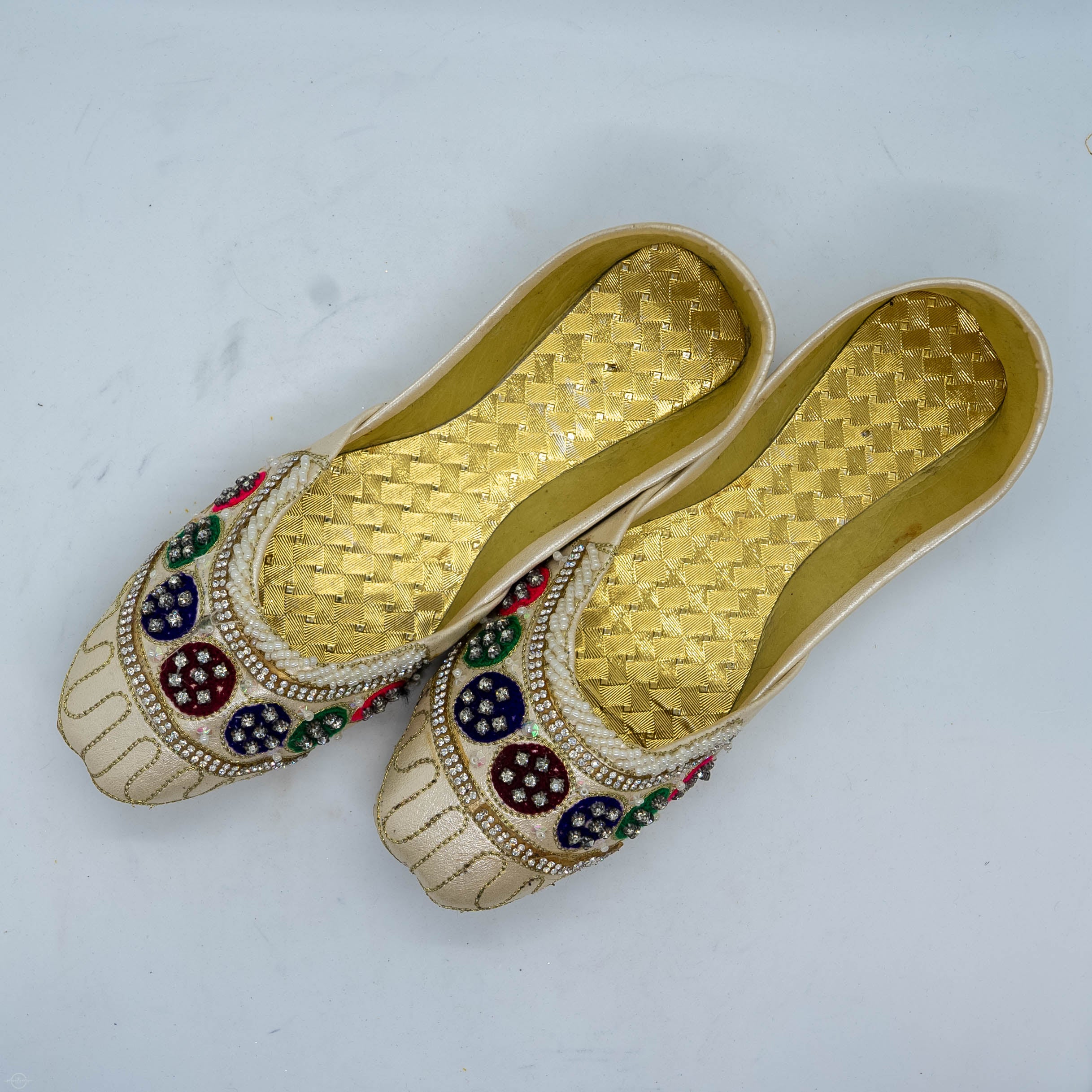 Matt Gold Khussa with Gems Handmade Traditional Shoes for Special Occasions Comfortable & Stylish