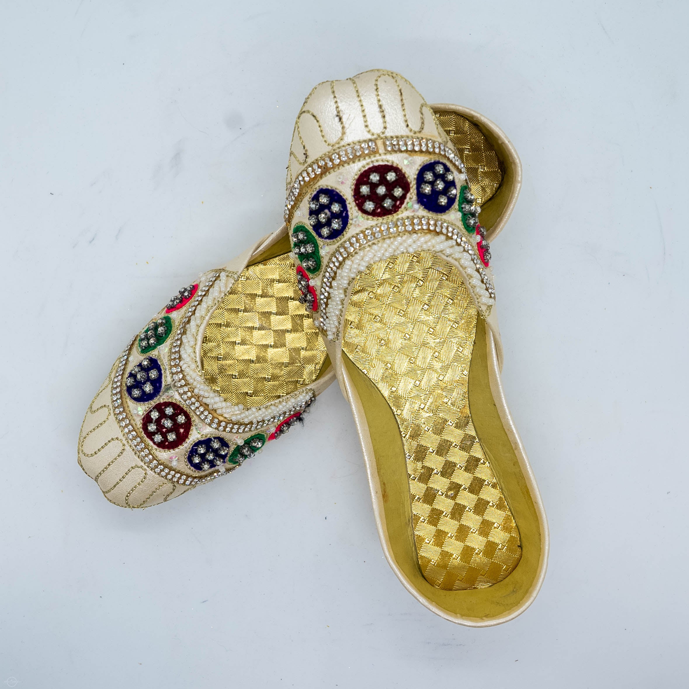 Matt Gold Khussa with Gems Handmade Traditional Shoes for Special Occasions Comfortable & Stylish