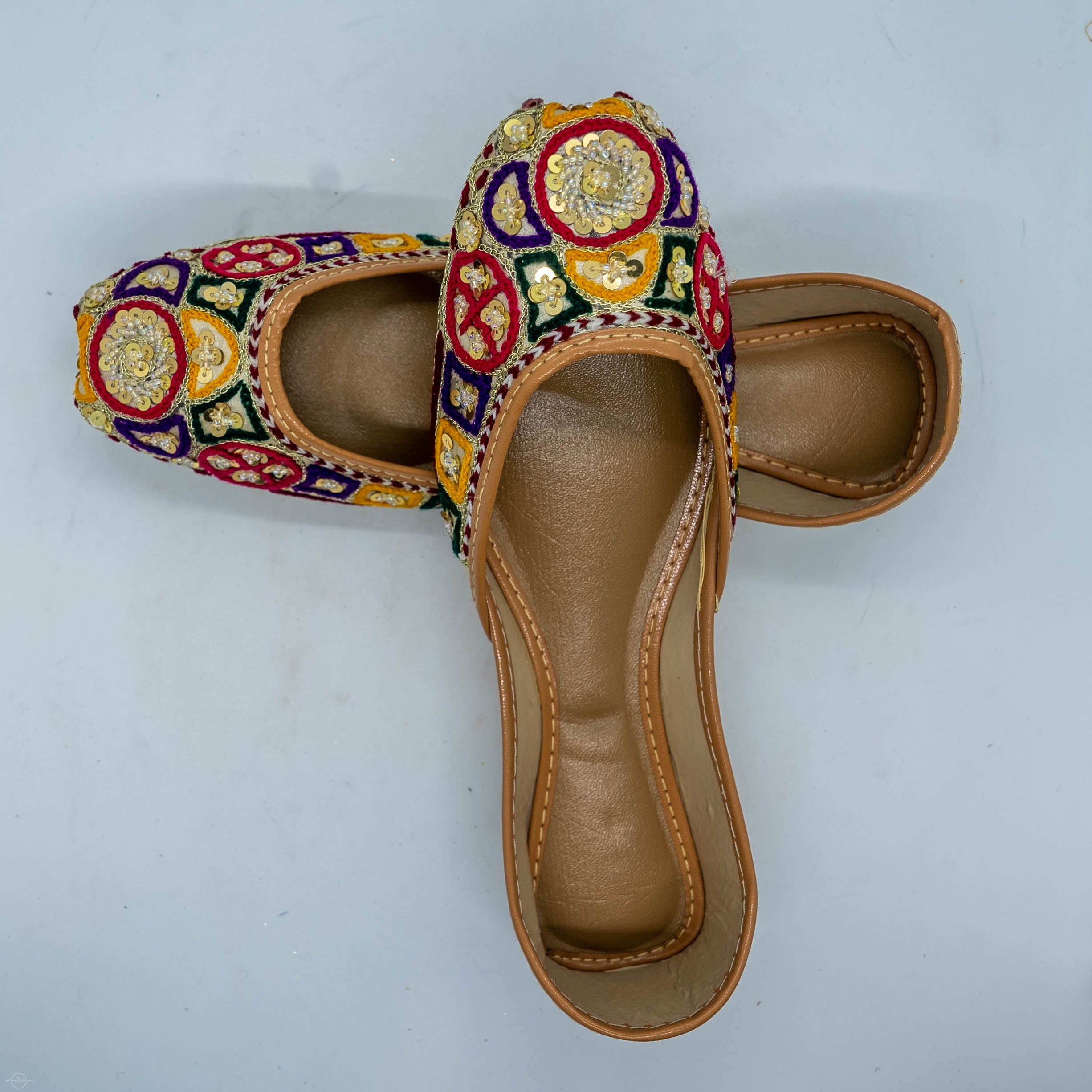 Girls Embroidered Leather Khussa Shoes - Comfortable & Stylish with Intricate Embroidery Details for Young Fashionistas