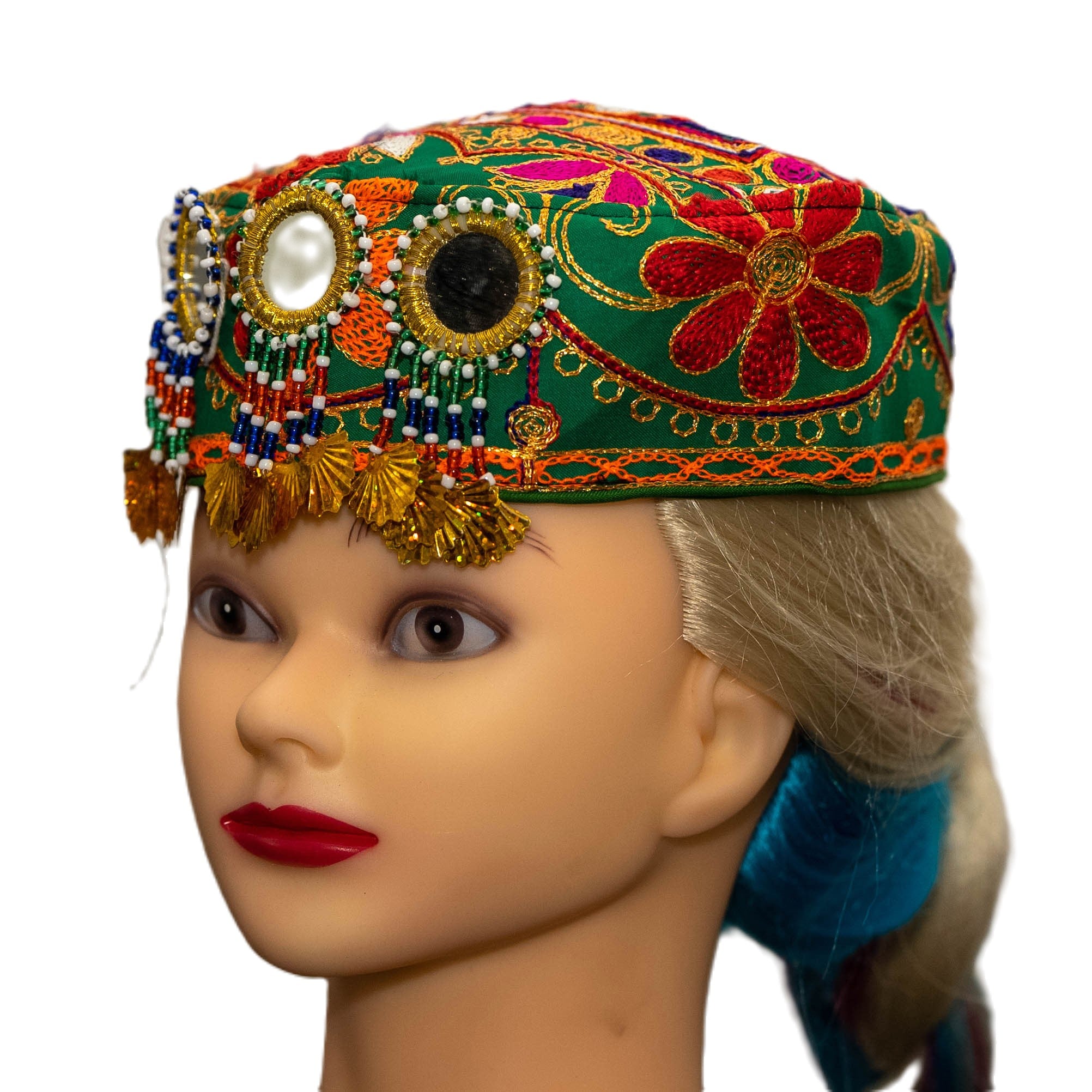 Afghan Hat 18 - Vibrant Cultural Charm Hat for Bold Trendsetters with Unique Beaded and Sequined Design