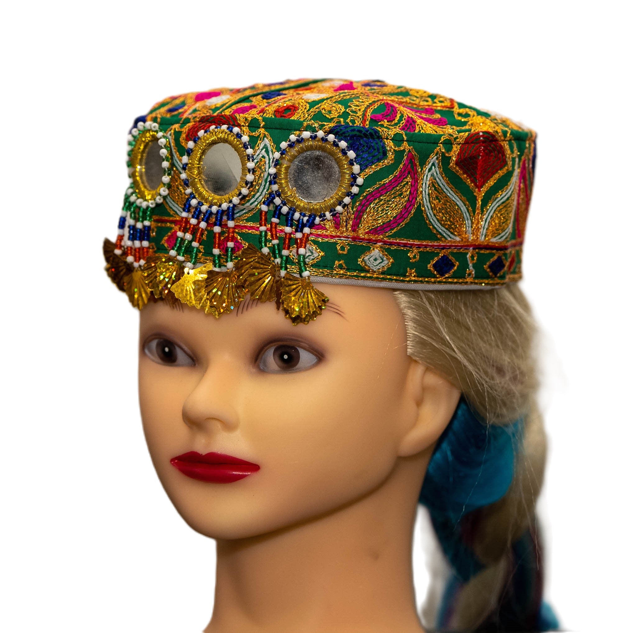 Afghan Hat 24 - Vibrant Embroidered Cultural Heritage Hat with Beads and Mirrors for Modern Fashion