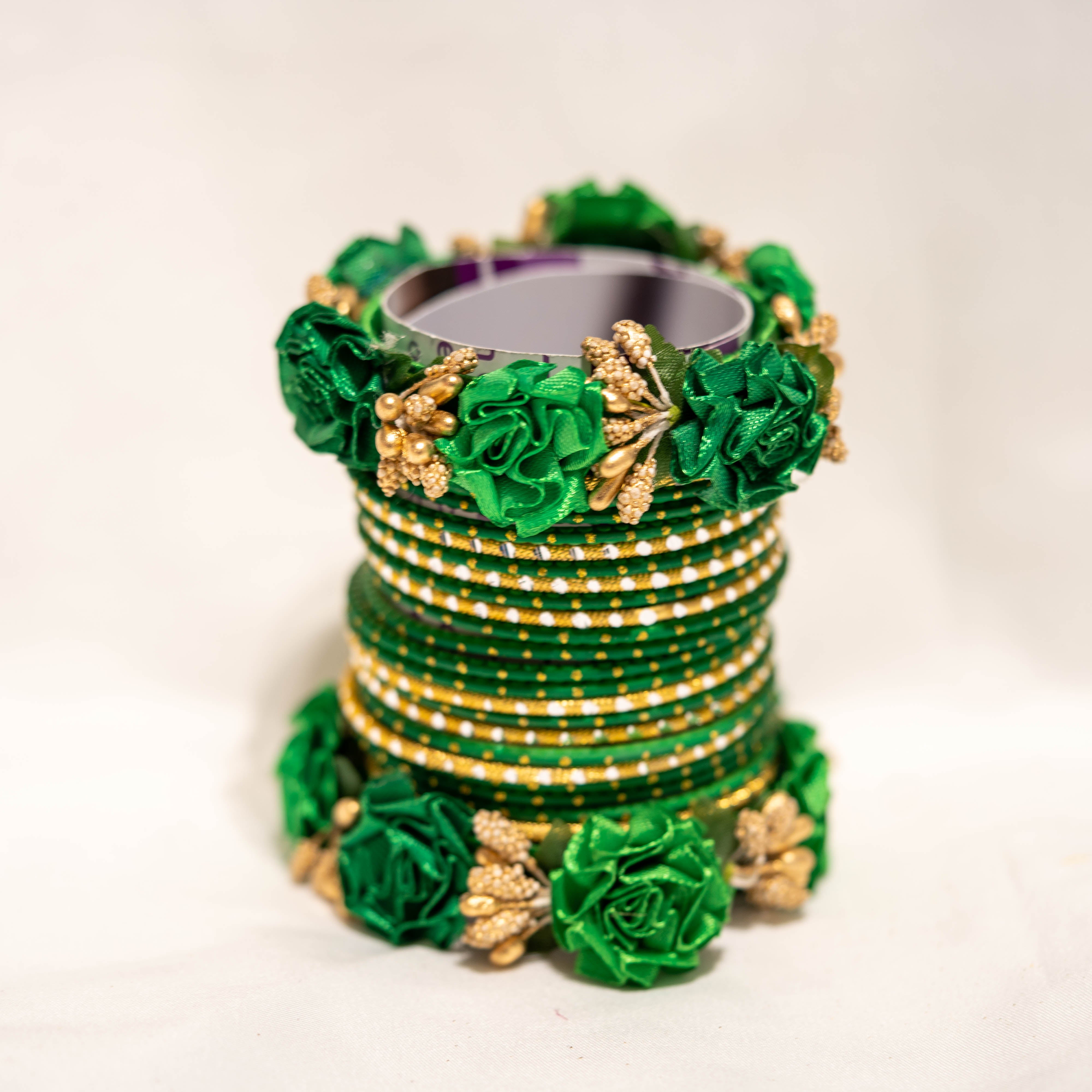 Flower Bangles set bottle green