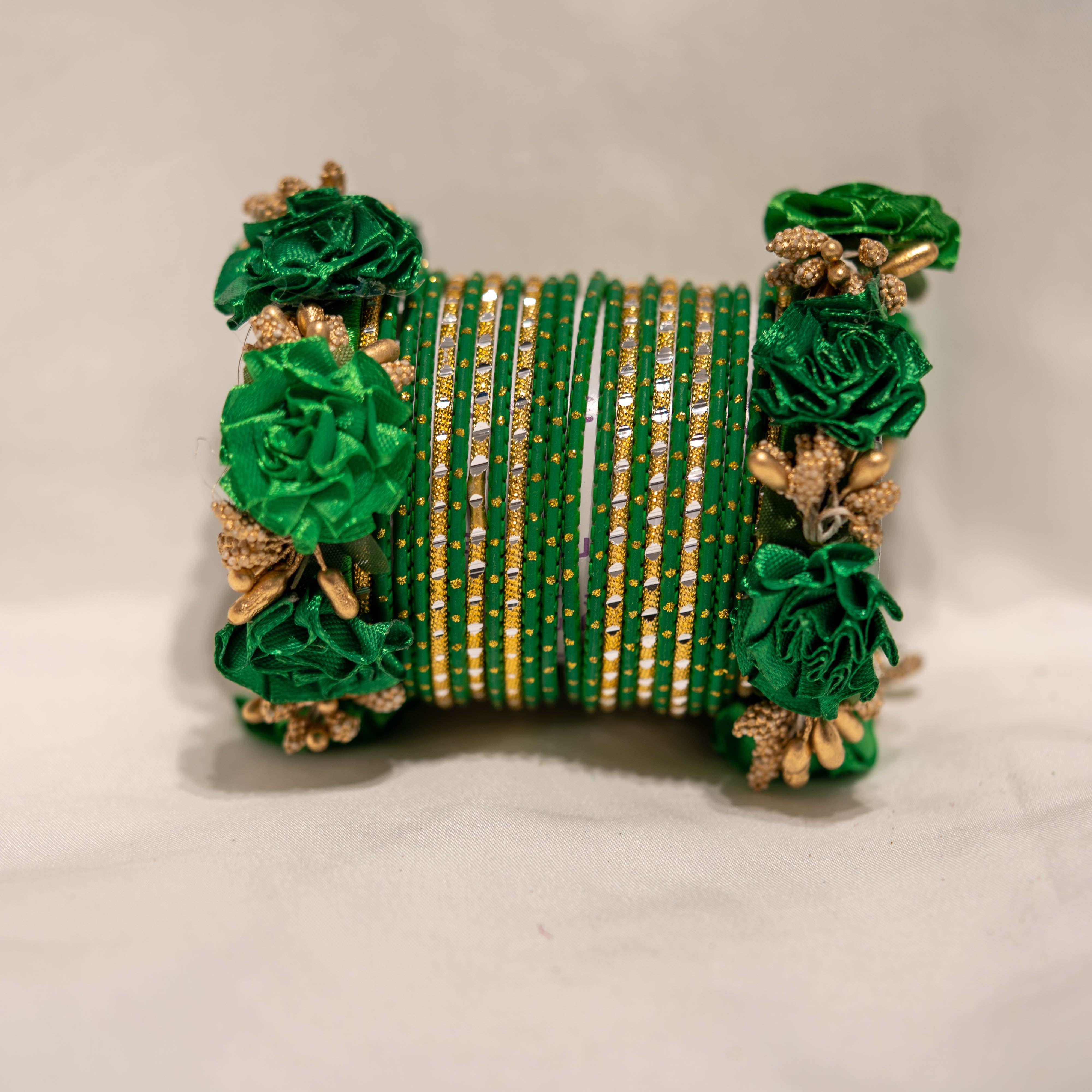 Flower Bangles set bottle green