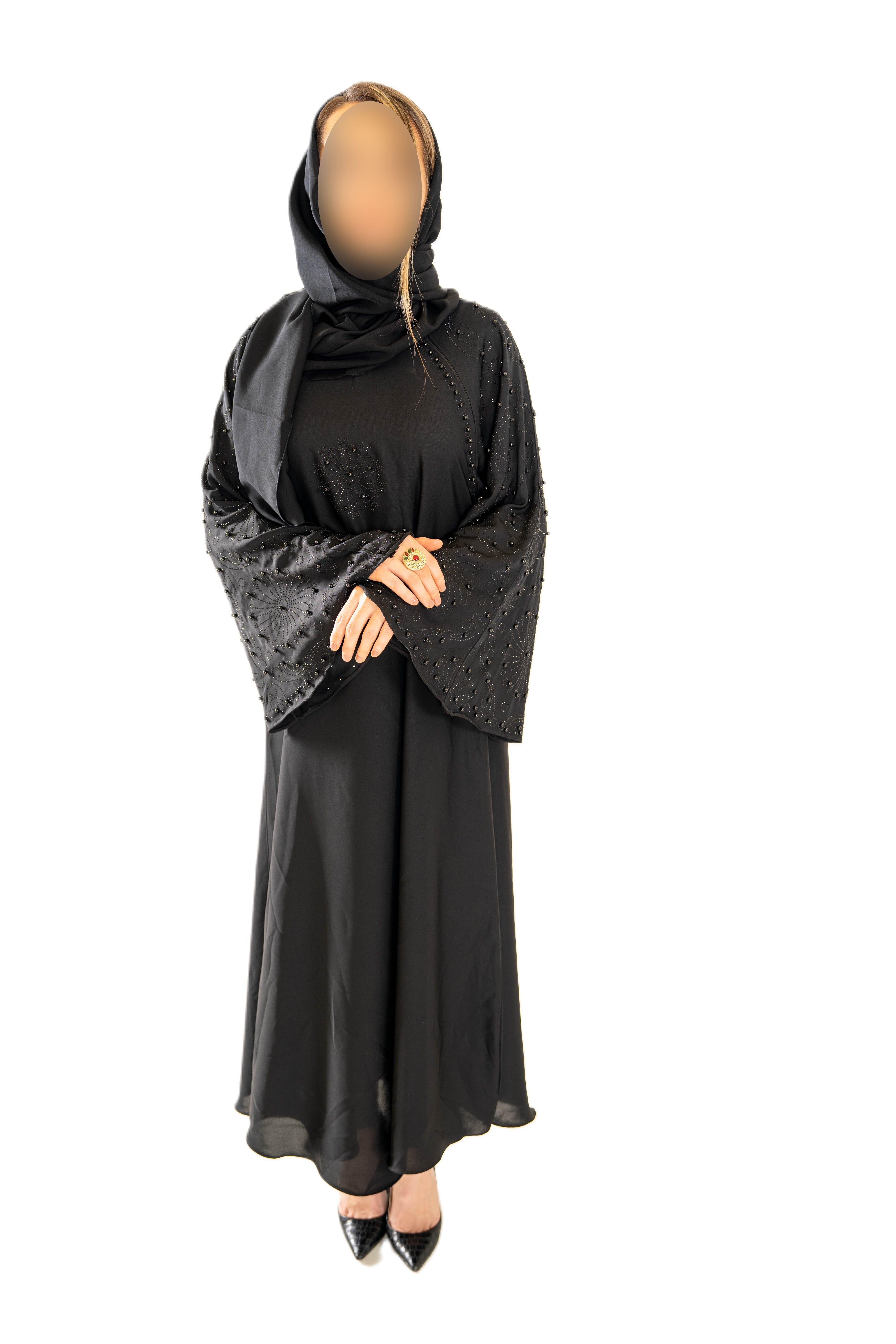 Black Thunder Beaded Abaya with Elegant Beading and Classic Fit for Everyday Wear