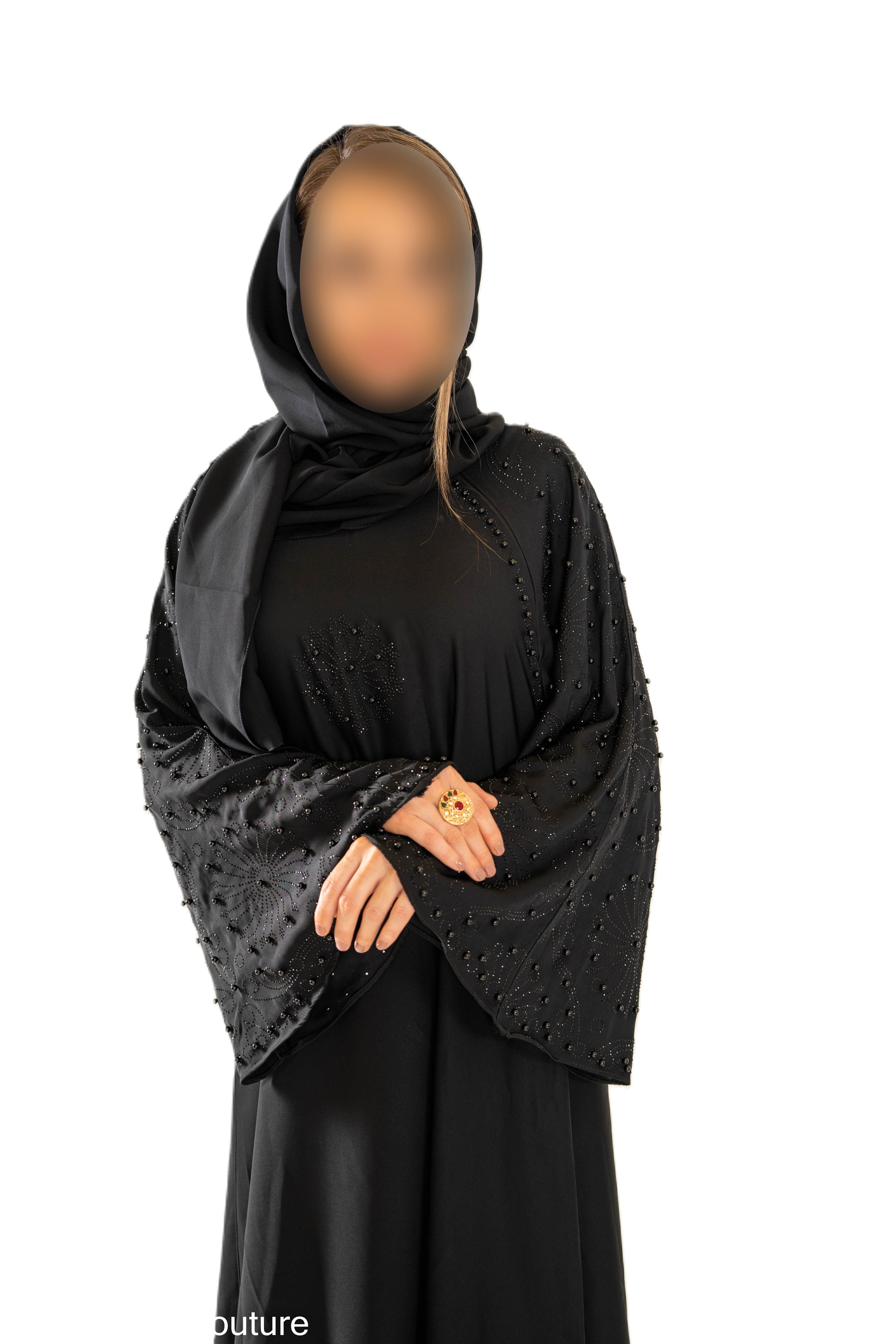 Black Thunder Beaded Abaya with Elegant Beading and Classic Fit for Everyday Wear