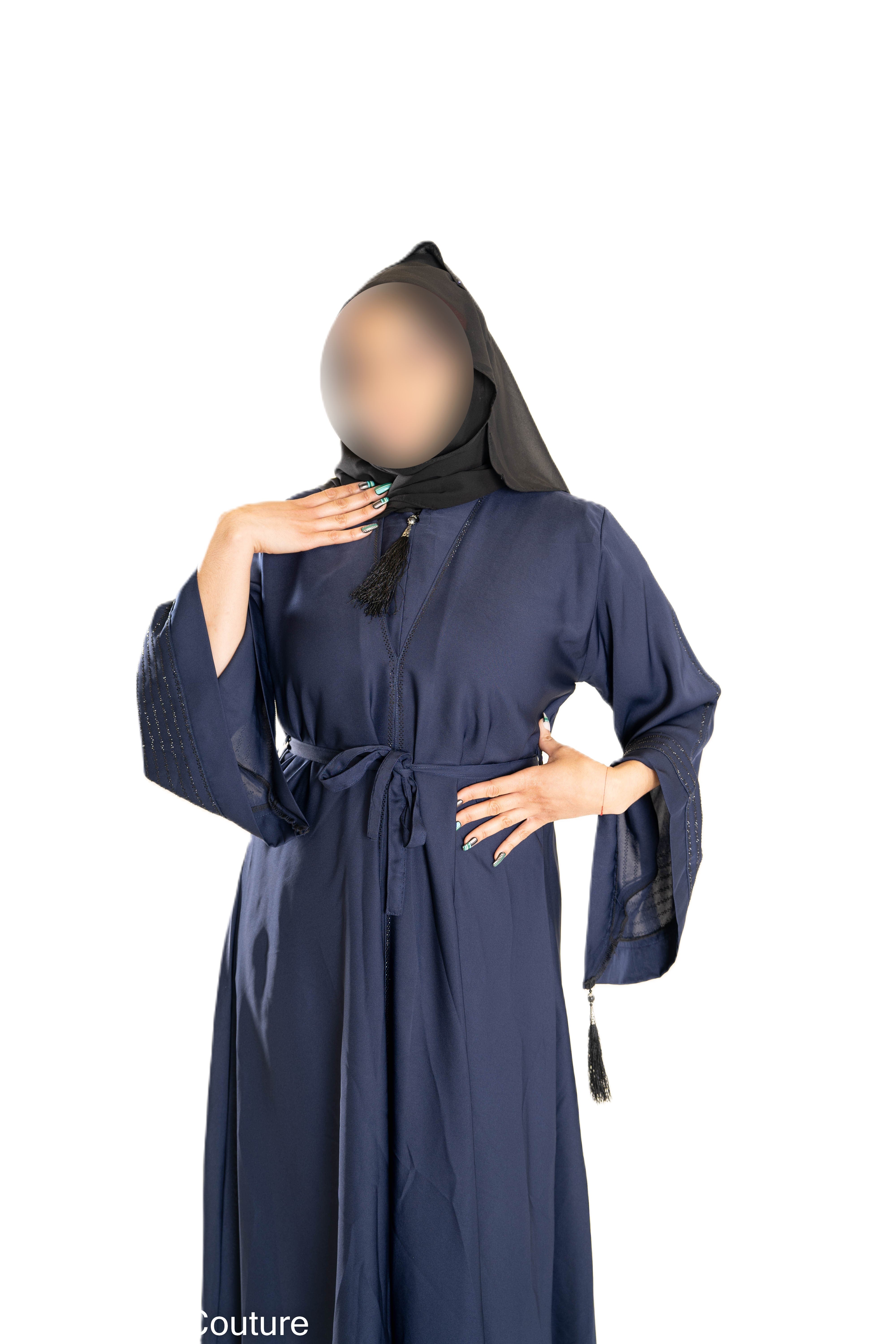 V Neck Abaya with Tassel in Olive Green - Elegant Long Sleeve Dress for Women