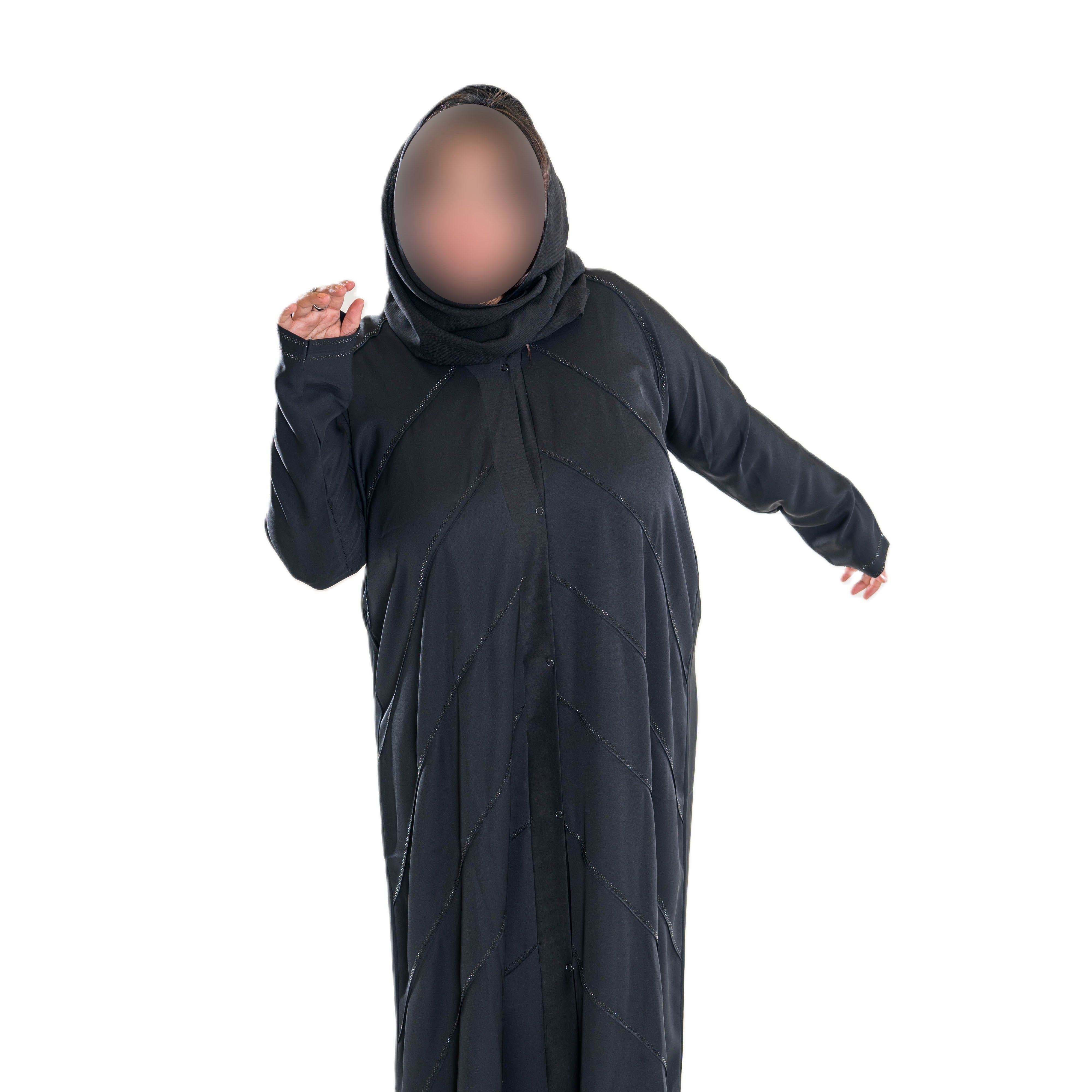 Black DMC Lined Abaya - Elegant Long Sleeve Islamic Clothing for Women