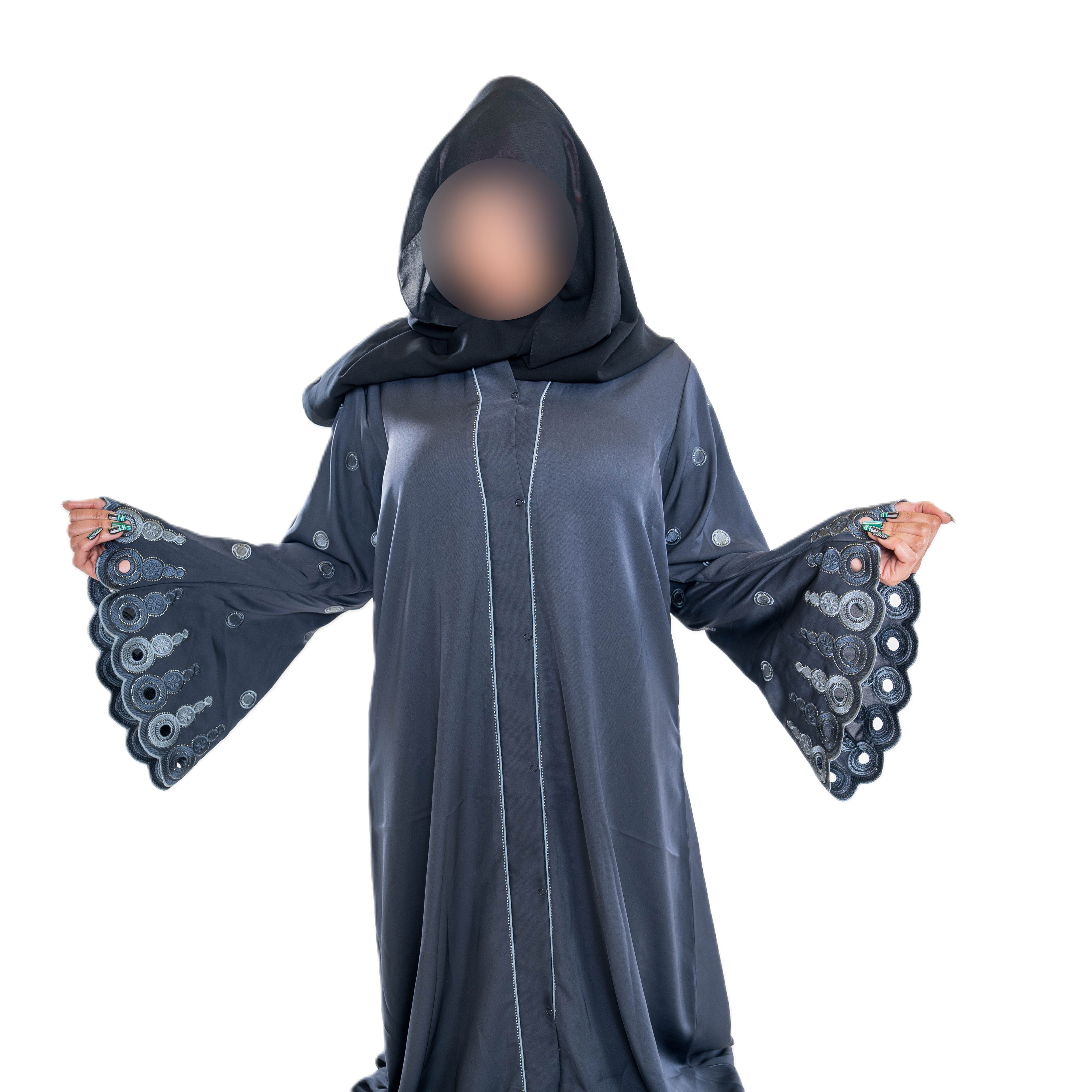 Coloured Embroidered Sleeves Abaya with Intricately Designed Richly Colored Sleeves for Modesty and Style