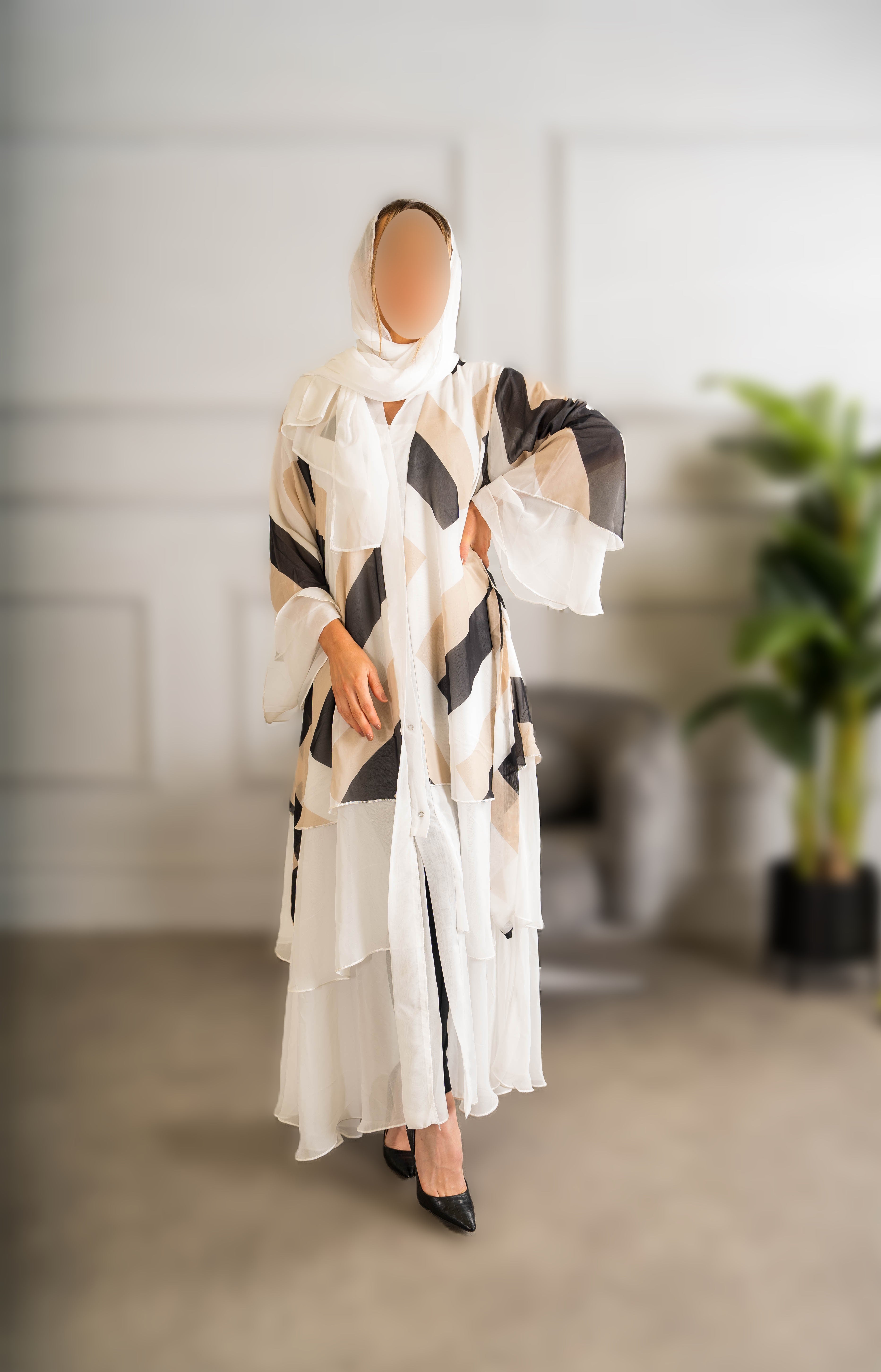 Printed Chiffon Abaya - High-Quality Fabric, Lightweight & Breathable, Elegant Design, Versatile & Fashionable for All Occasions