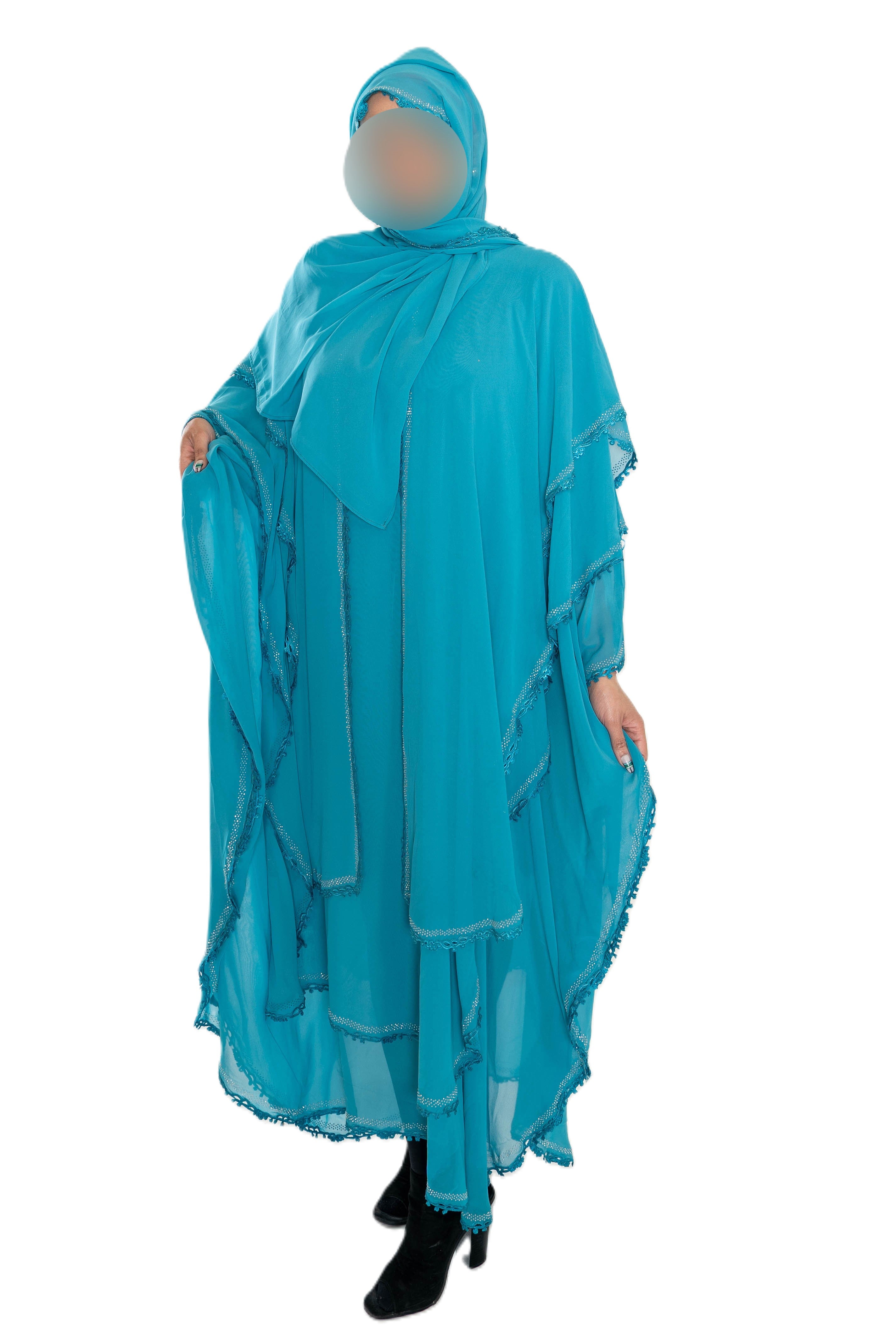 Chiffon Triple Layered Abaya with Lace - Elegant and Stylish Islamic Clothing for Women