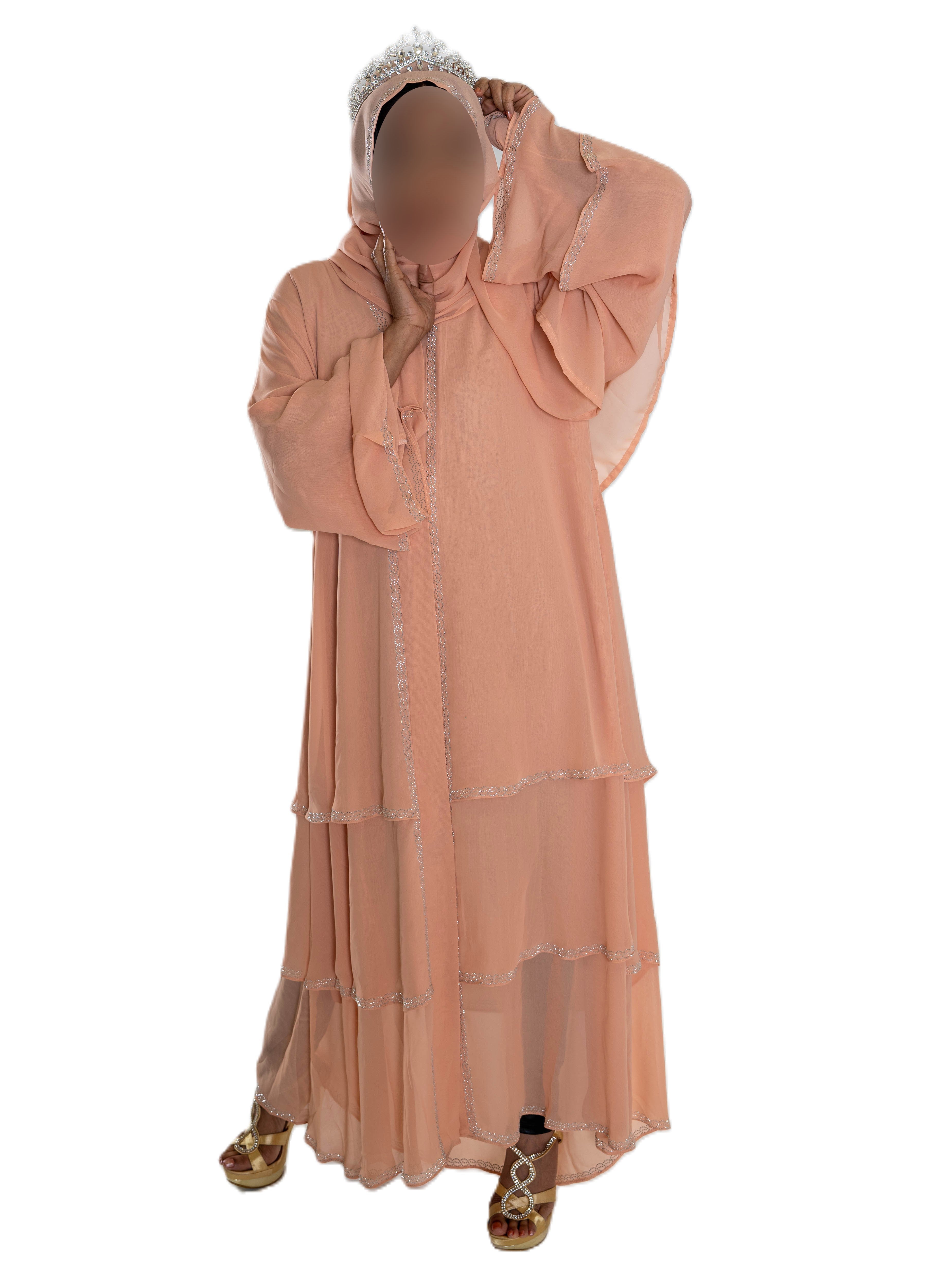 Chiffon Triple Layered Abaya in Vibrant Teal for Elegance and Comfort