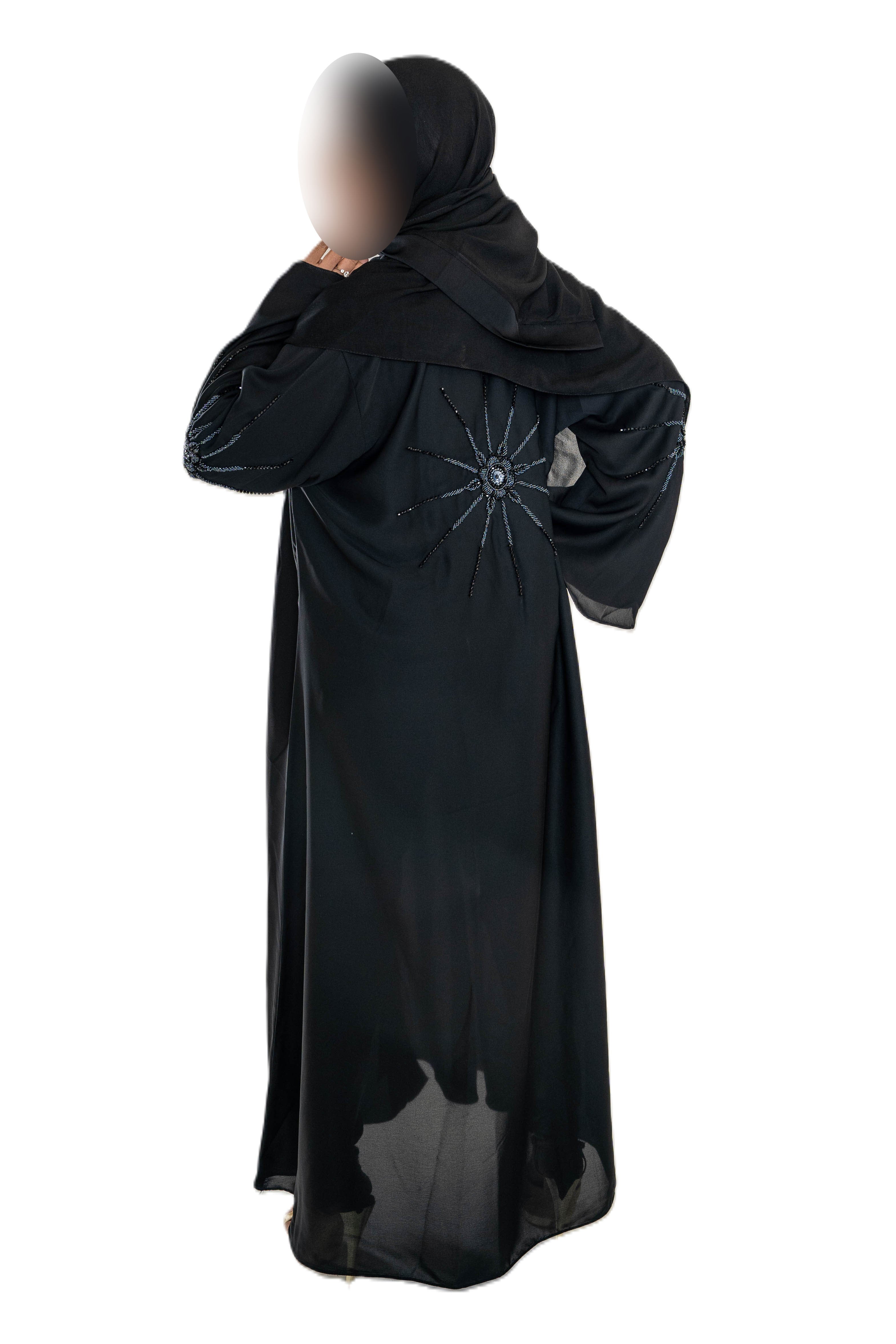 Black on Black Cut Dana Abaya with Exquisite Embellishments for Timeless Comfort and Fashion