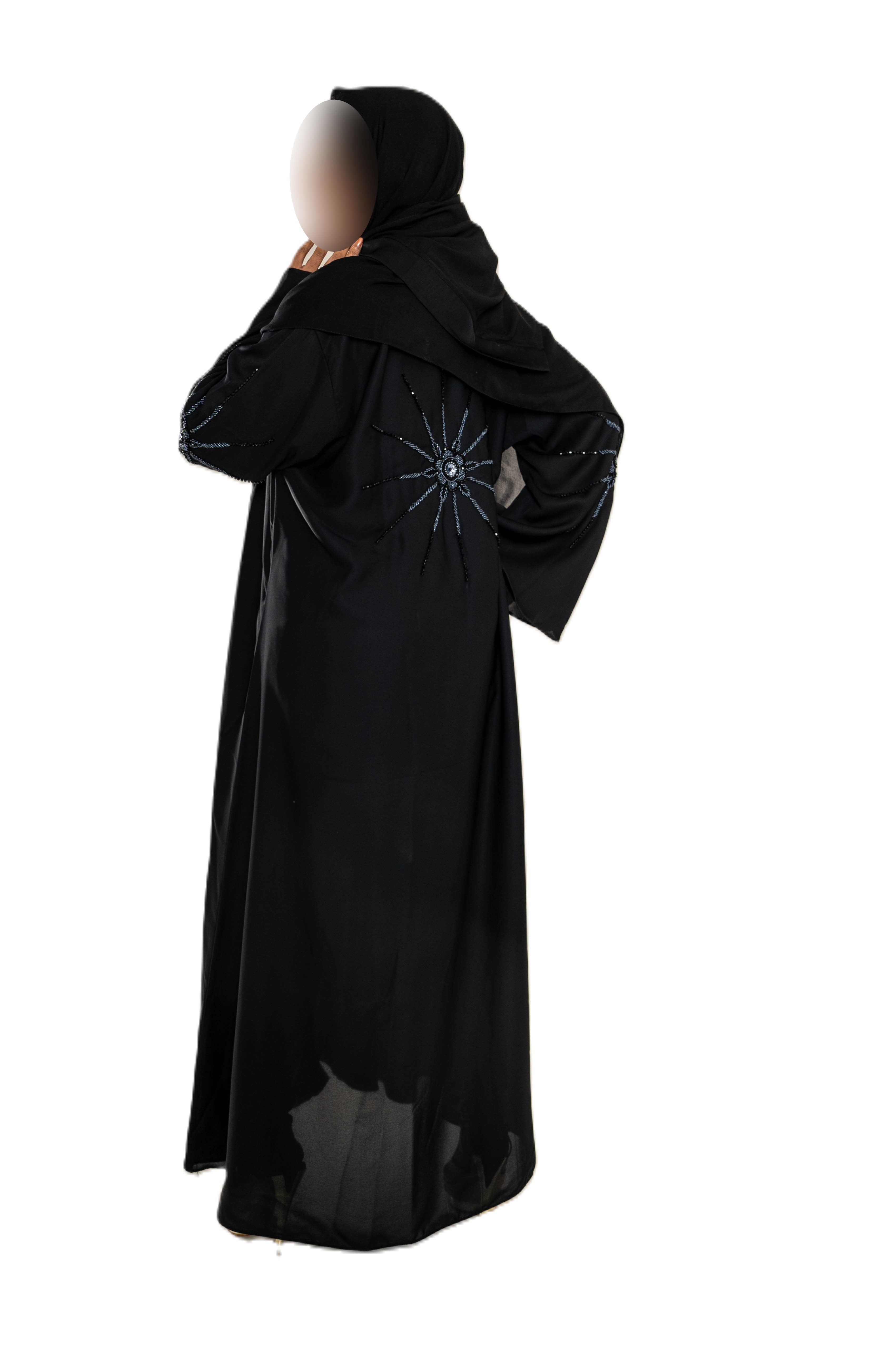 Black on Black Cut Dana Abaya with Exquisite Embellishments for Timeless Comfort and Fashion