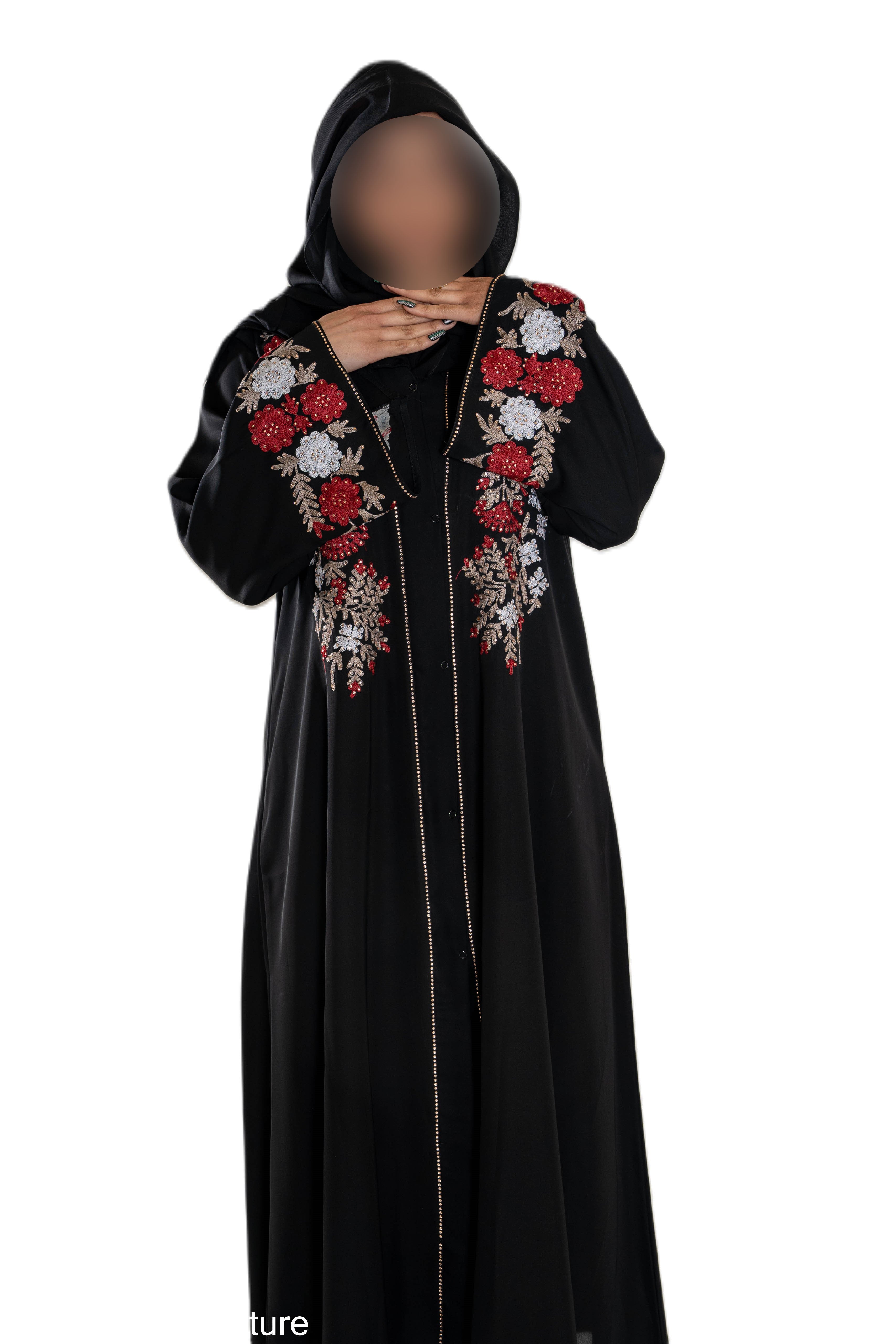 Embroidered Black Abaya with Intricate Floral Details High-Quality Materials for Modern Women's Wardrobe