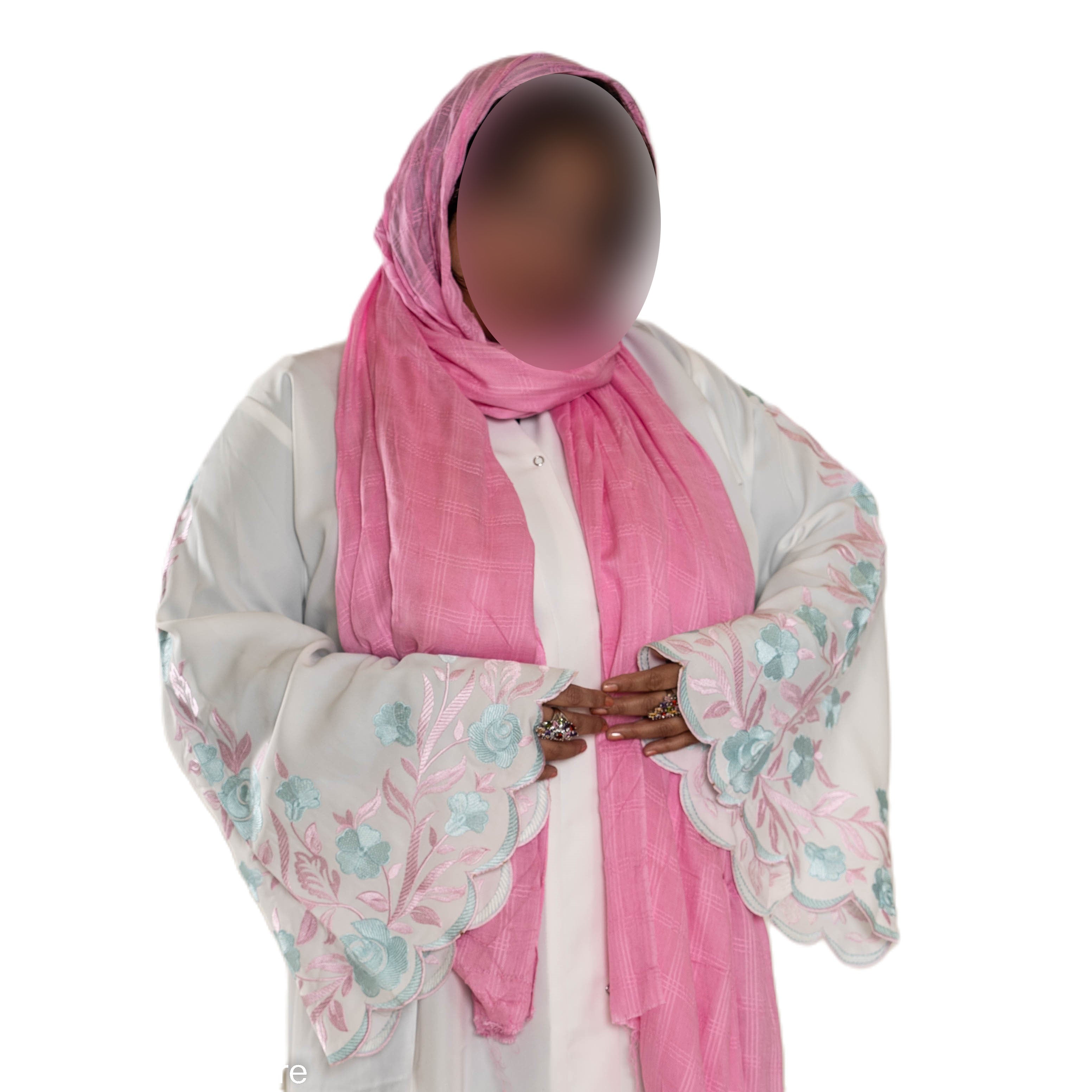 White Abaya with Embroidered Sleeves - High-Quality Fabric & Intricate Embroidery for Elegance and Sophistication ID