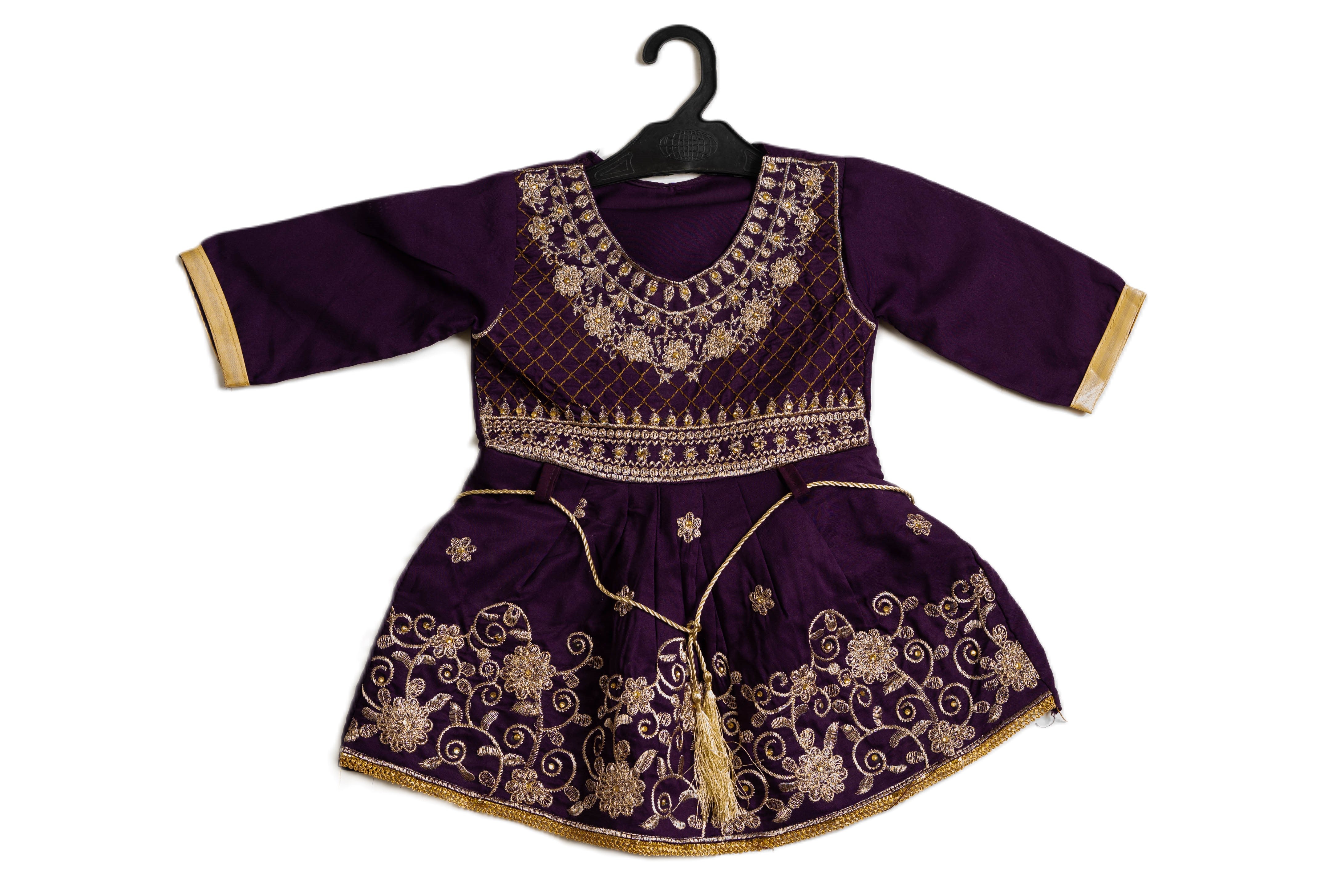 Purple cotton embroidered frock Casual Dress