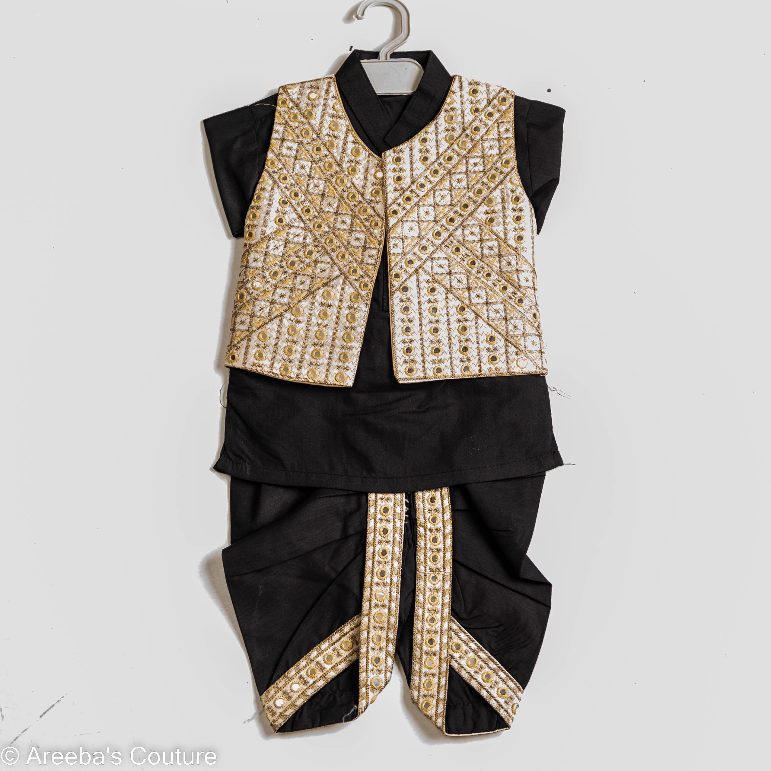 Boys black dhooti shalwar suit with waistcoat