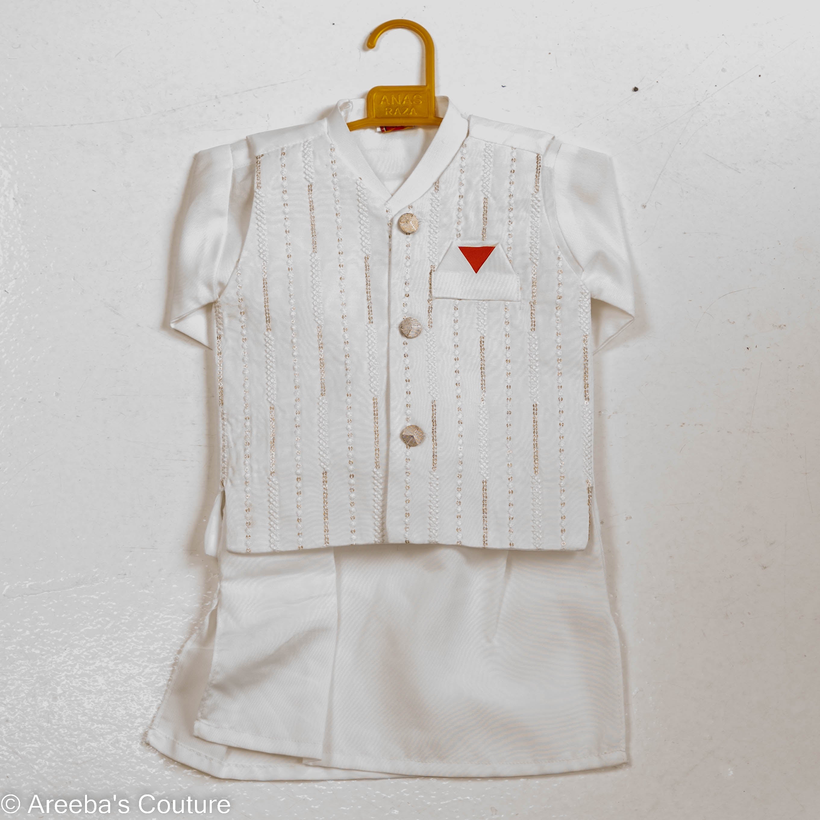 Boys white shalwar suit with waistcoat