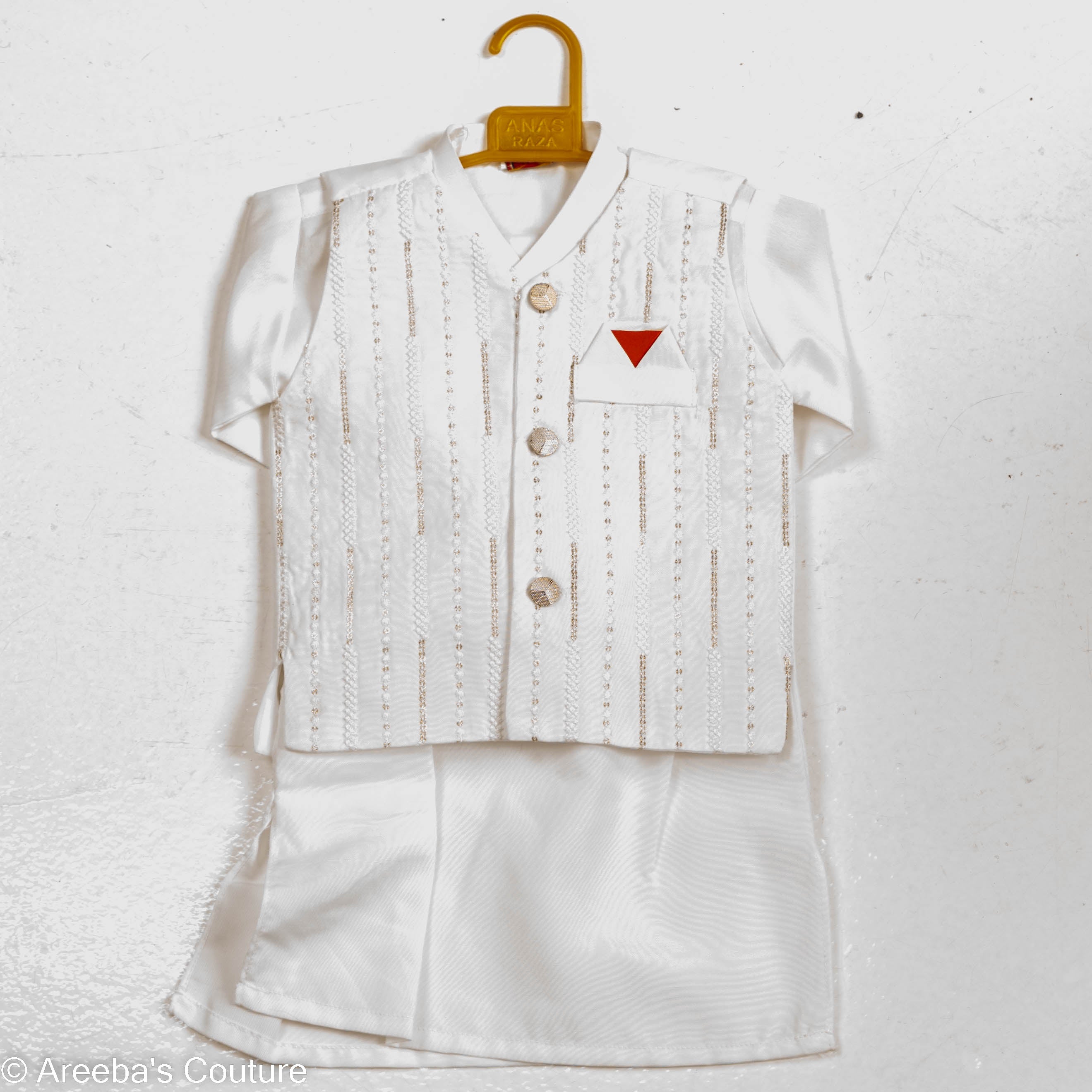 Boys white shalwar suit with waistcoat
