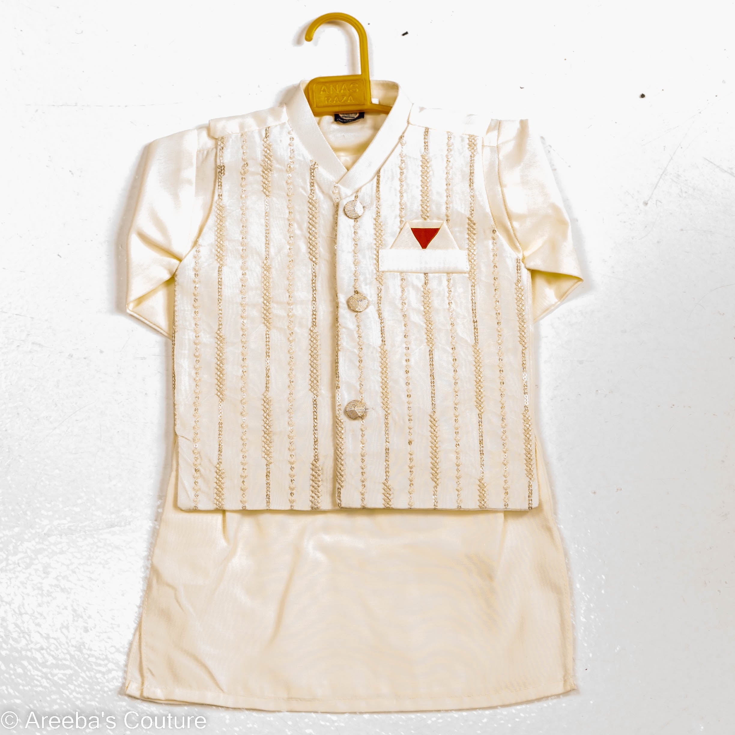 Boys Off-white shalwar suit with embroidered waistcoat