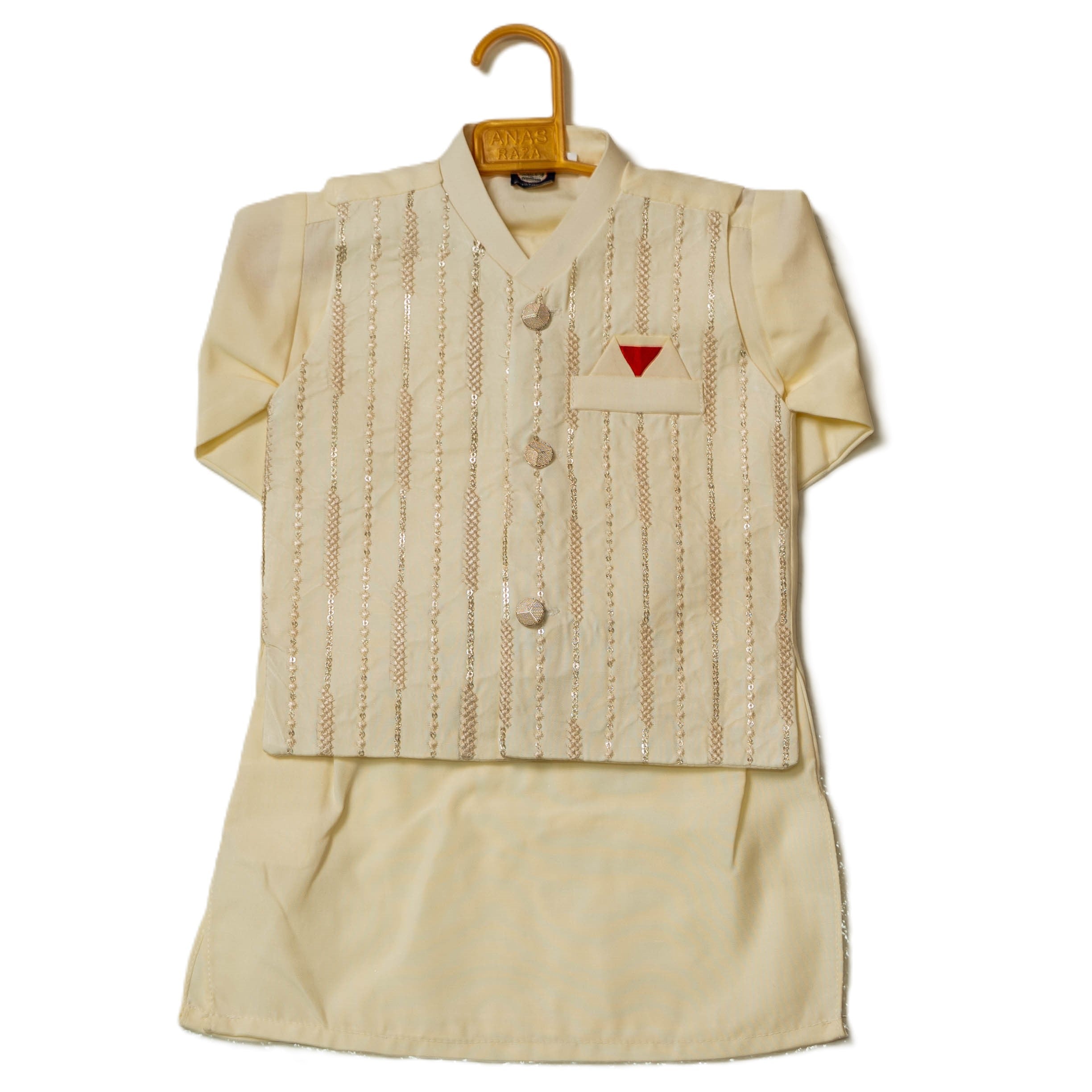 Boys Off-white (Boski colour) shalwar suit with embroidered waistcoat
