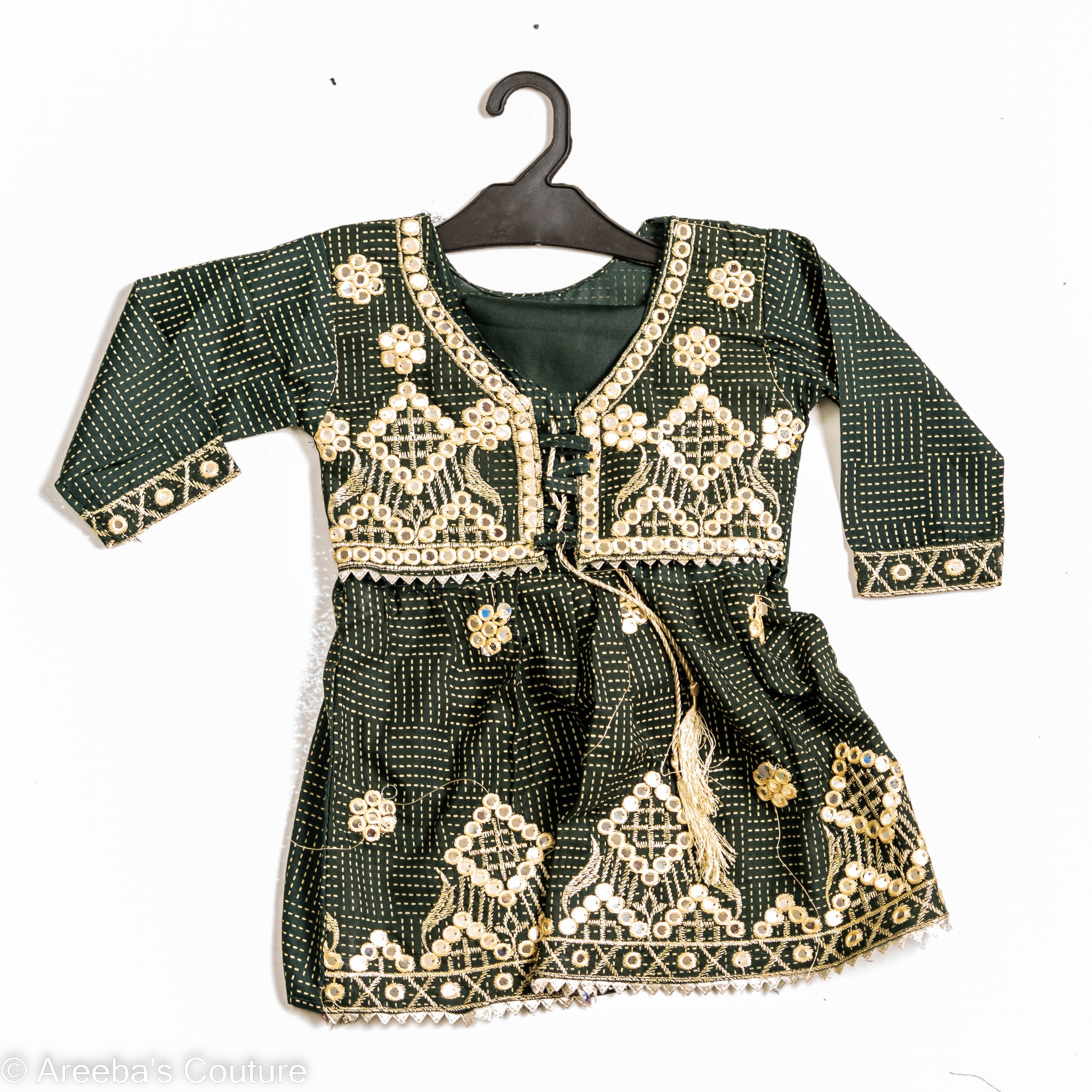 Green koti frock set with embroidery