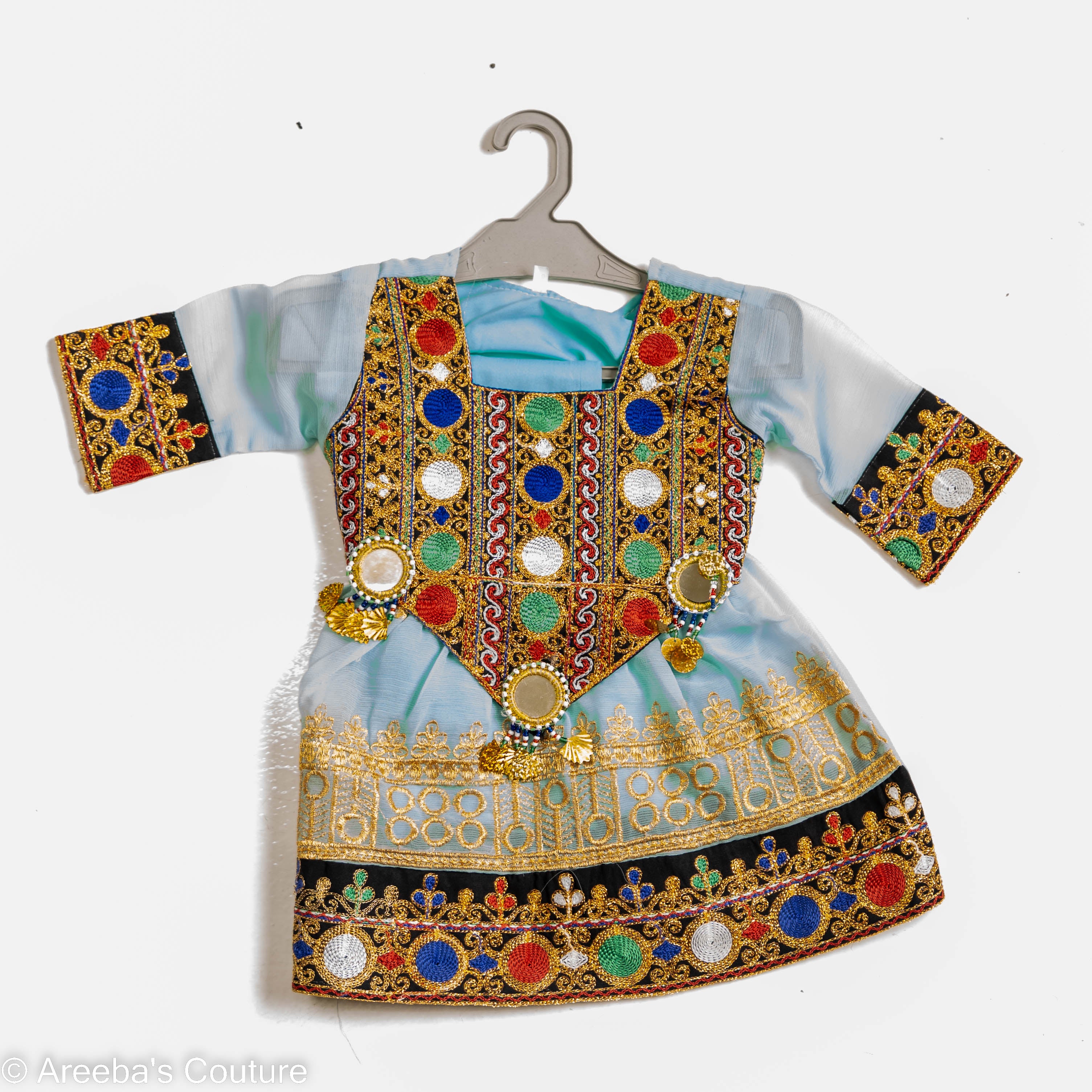 Girls Afghan suit in ferozi