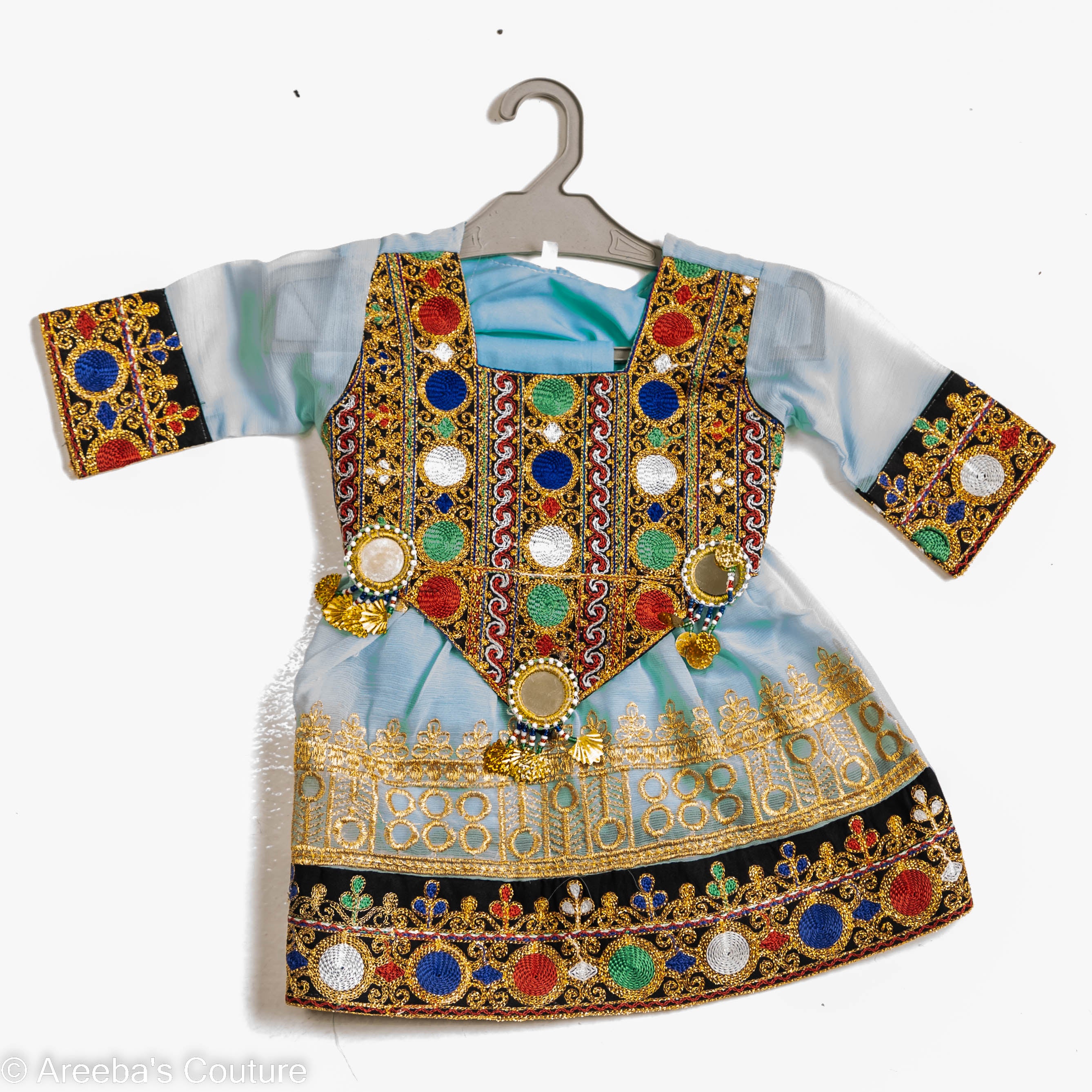 Girls Afghan suit in ferozi