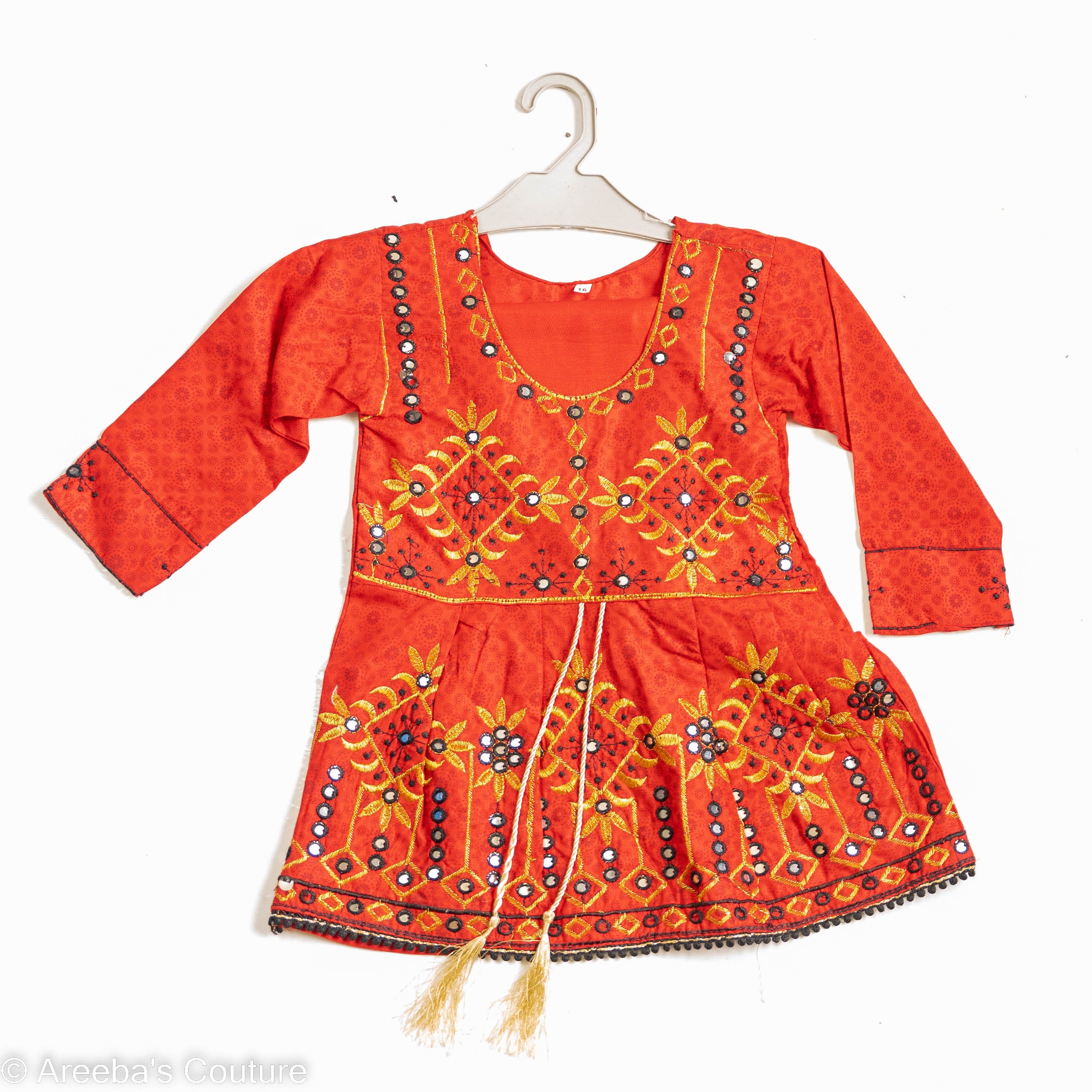 Areeba's Couture Red Cotton Frock Set for Little Girls High-Quality Soft Material Comfortable Fit Timeless Design Versatile for Play or Special Occasions