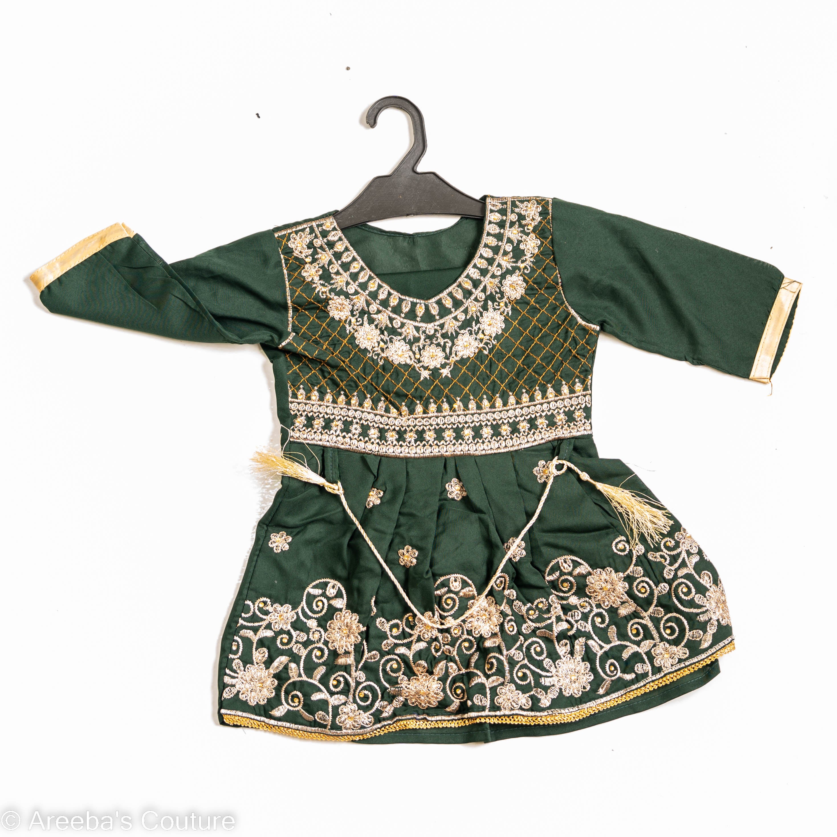 Bottle green cotton frock set