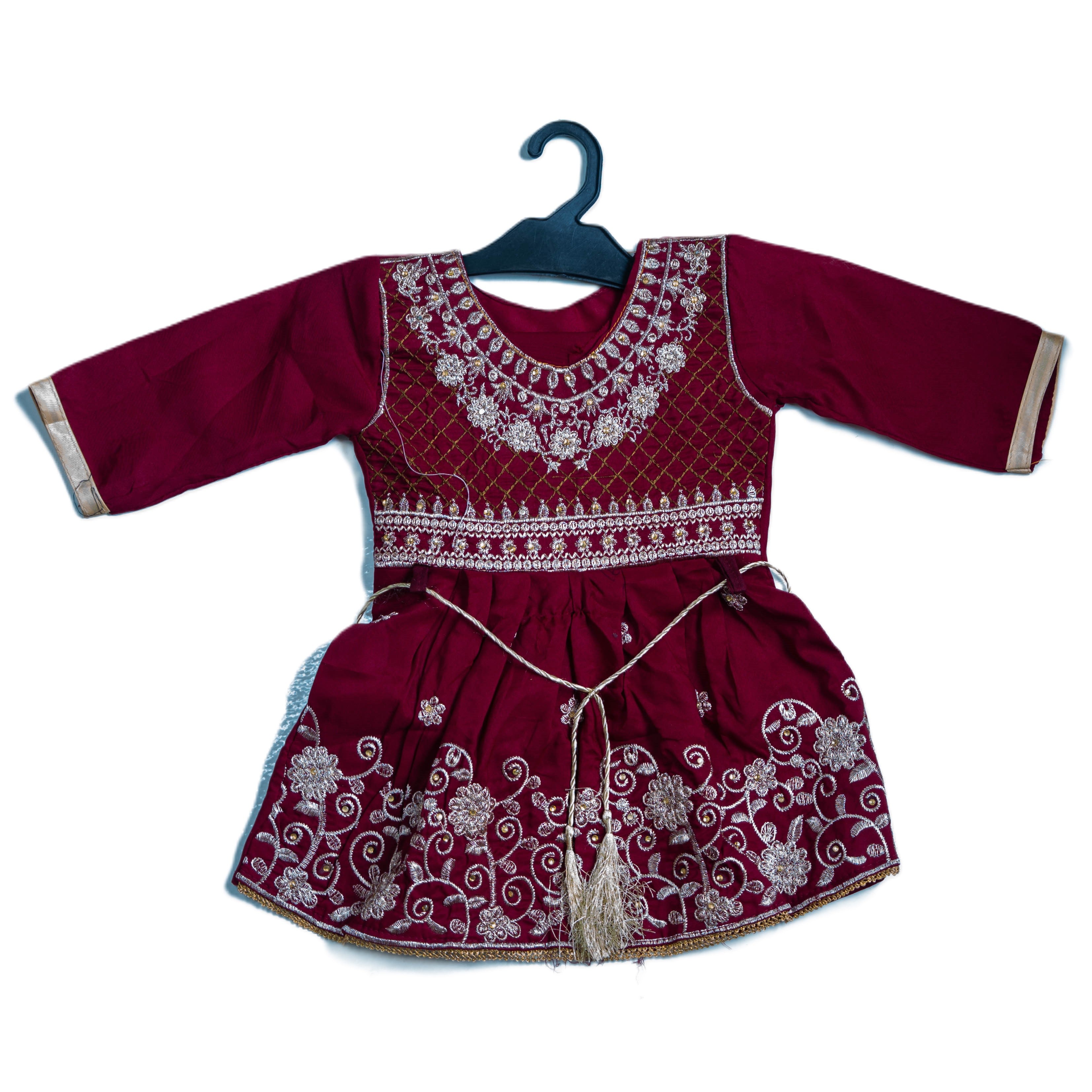 Maroon Cotton Frock Set for Kids - Includes Frock Pants & Matching Headband - High-Quality Cotton for Comfort & Breathability - Perfect for Casual & Formal Events