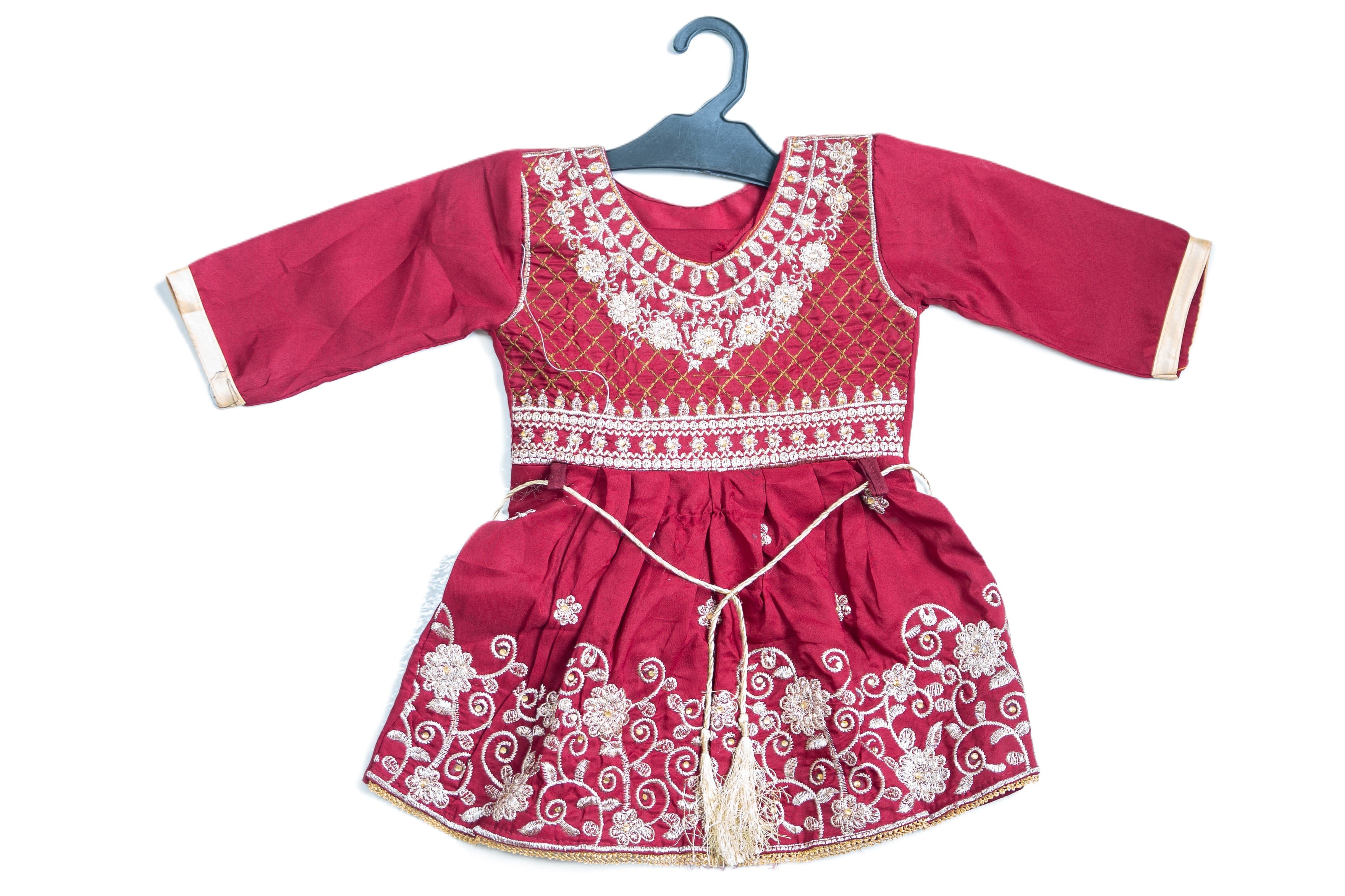 Maroon Cotton Frock Set for Kids - Includes Frock Pants & Matching Headband - High-Quality Cotton for Comfort & Breathability - Perfect for Casual & Formal Events