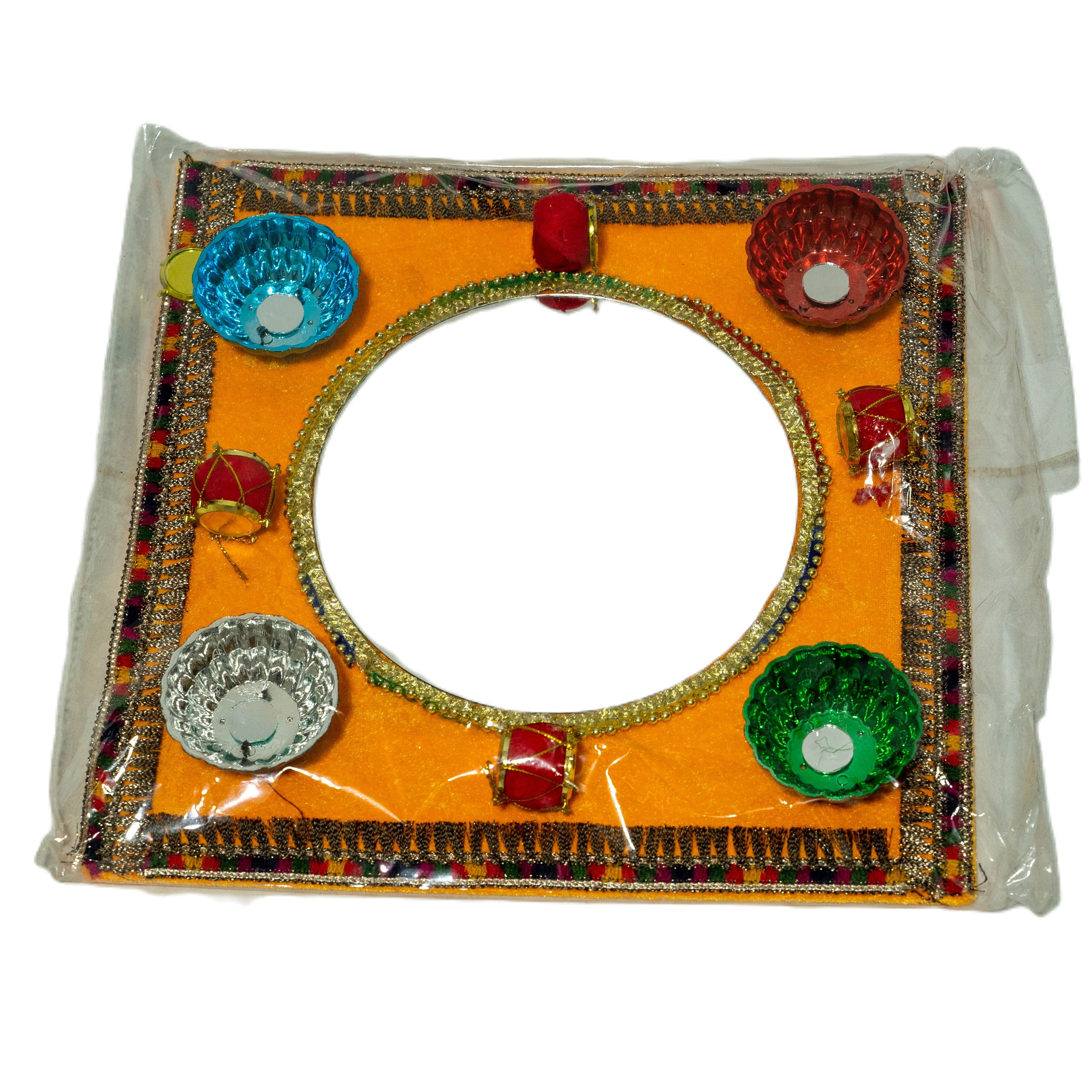Square mehndi tray with mirror golden