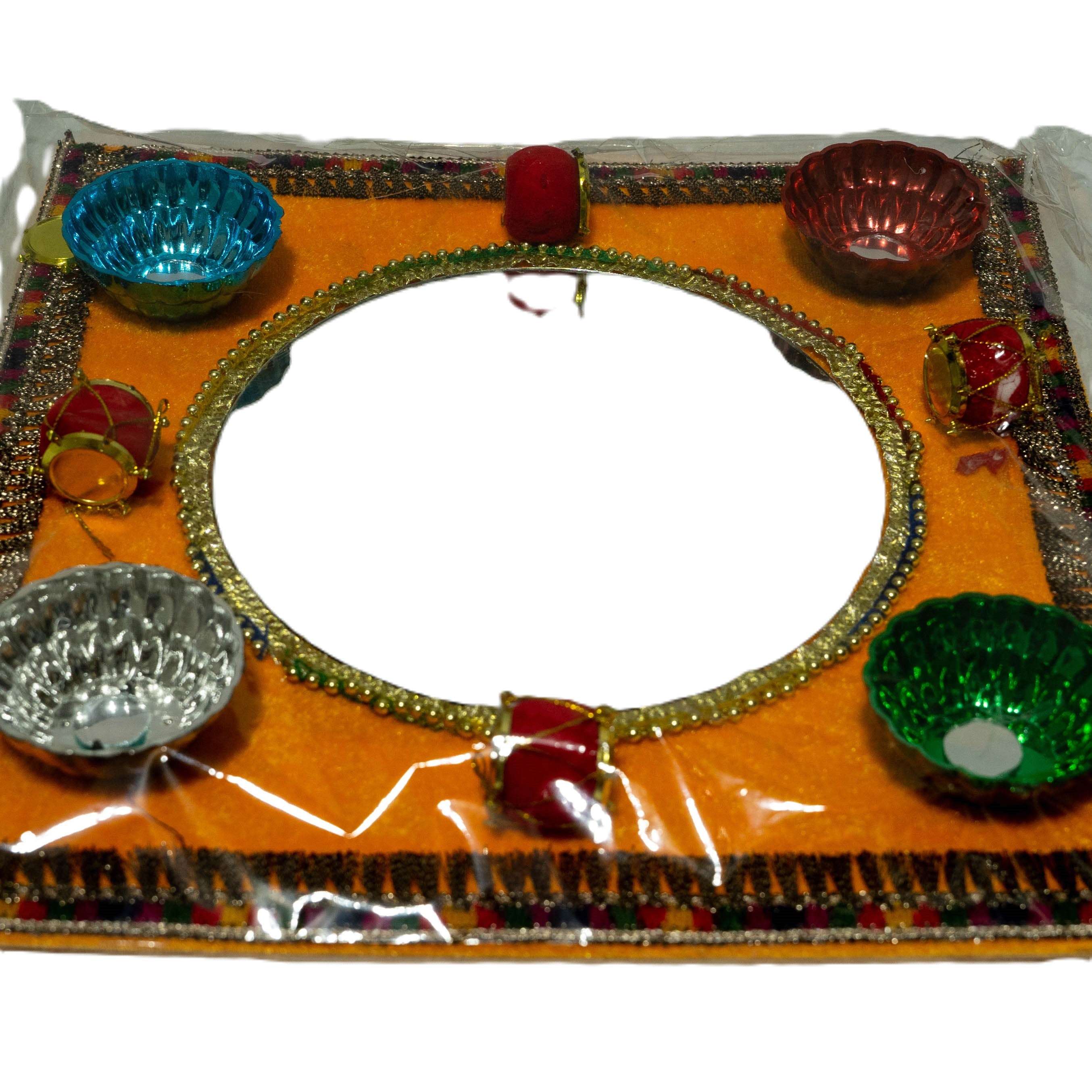 Square mehndi tray with mirror golden