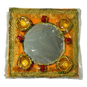 Square mehndi tray with mirror clay pots- Areeba's Couture