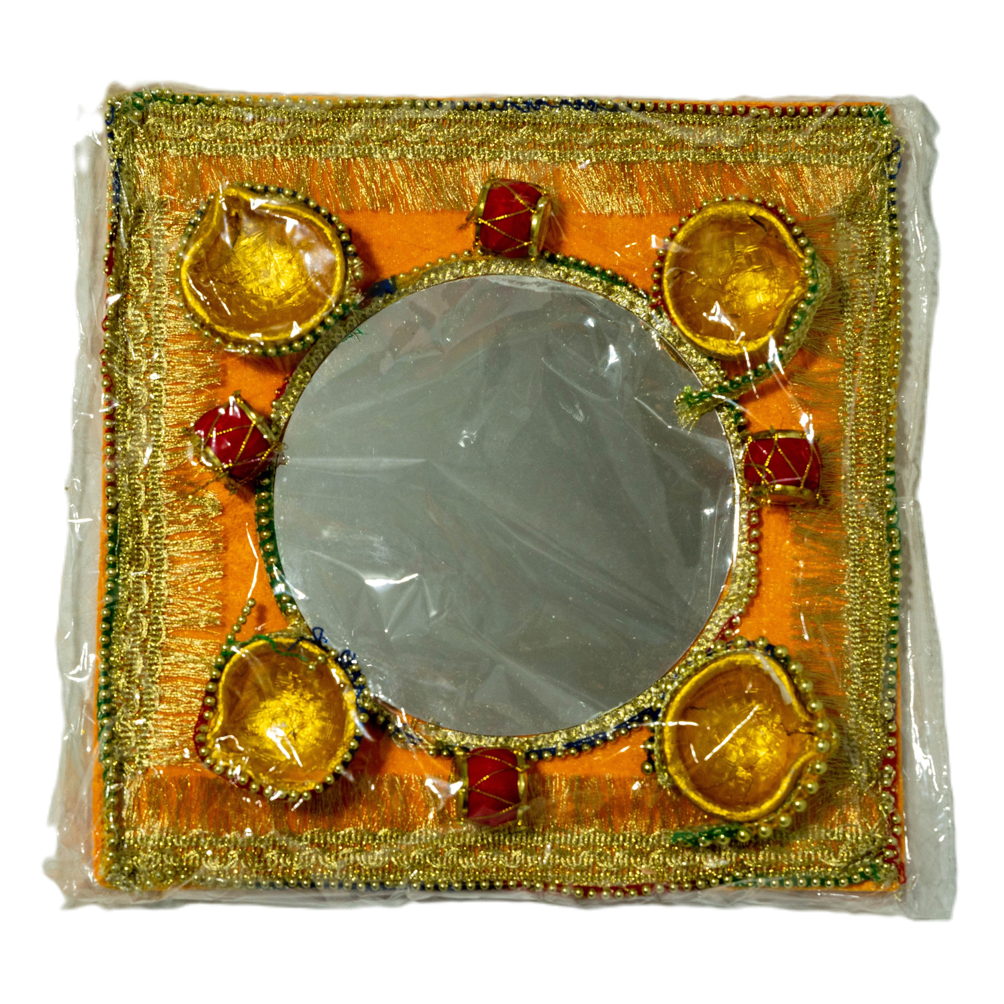 Square mehndi tray with mirror clay pots