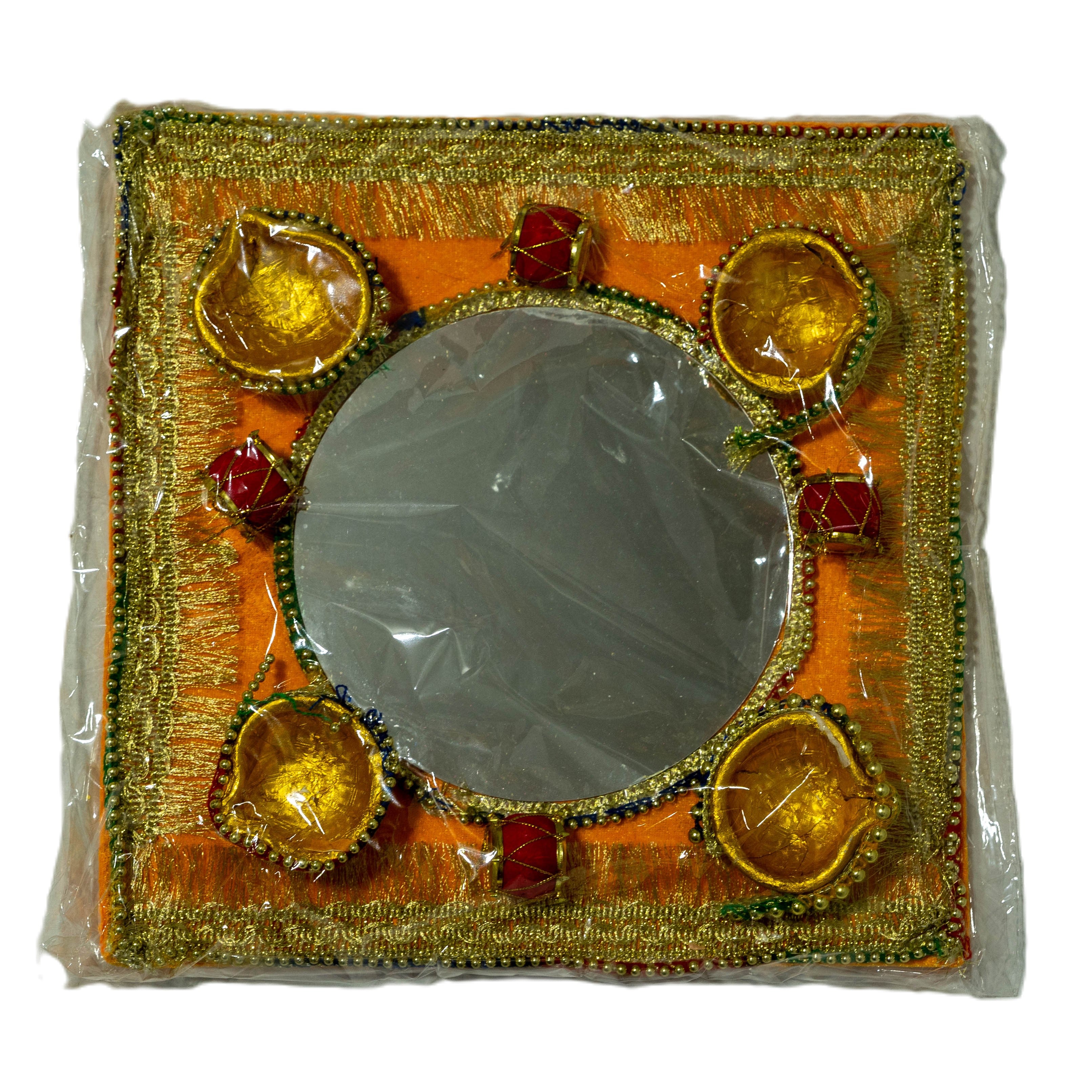 Square mehndi tray with mirror clay pots