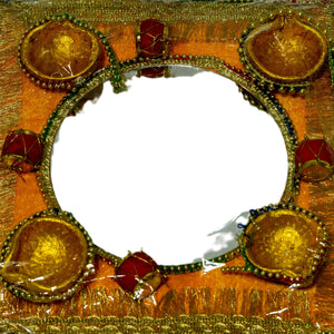 Square mehndi tray with mirror clay pots- Areeba's Couture