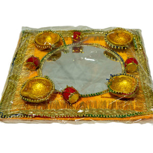 Square mehndi tray with mirror clay pots- Areeba's Couture