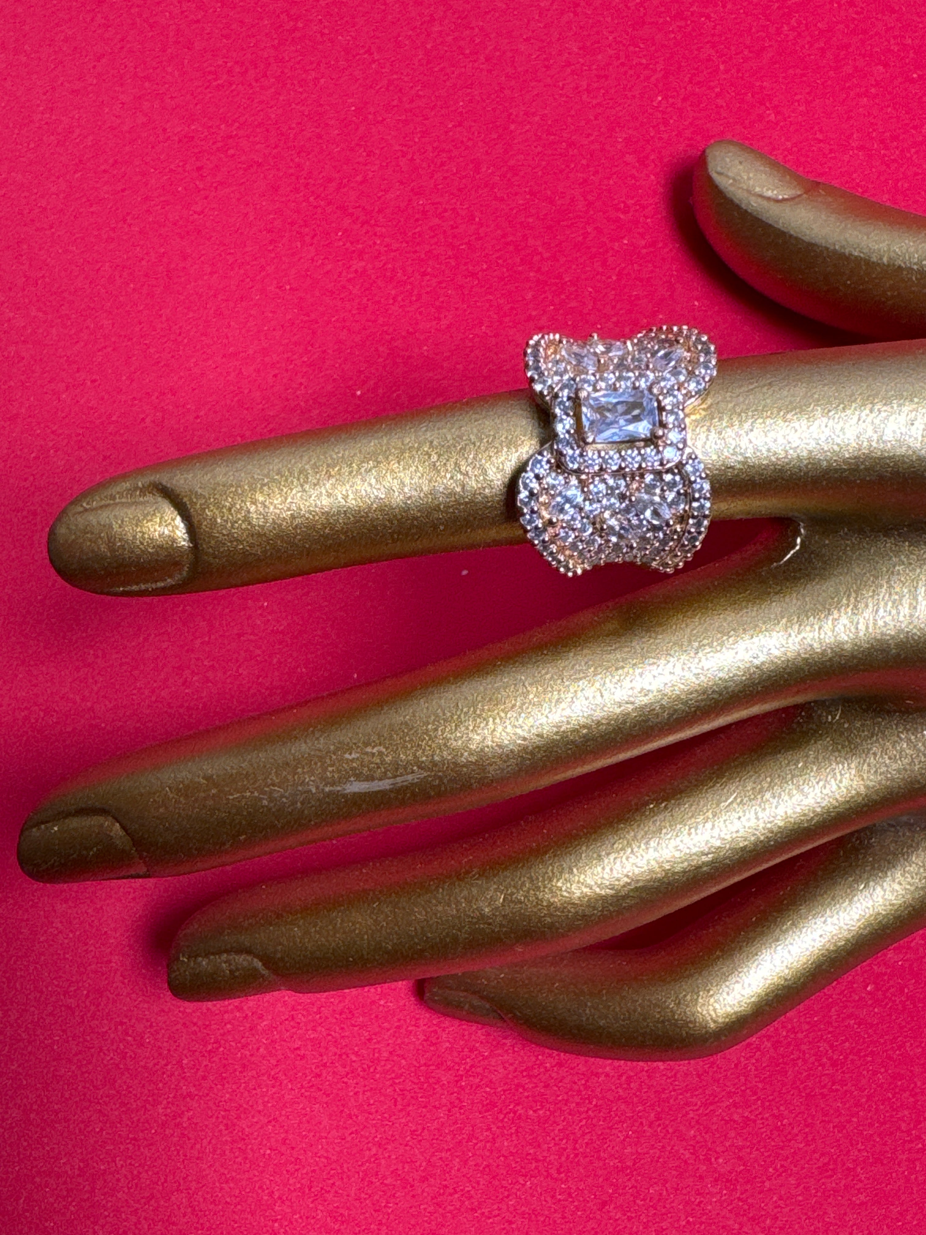 Gold ring with silver beads & Gem