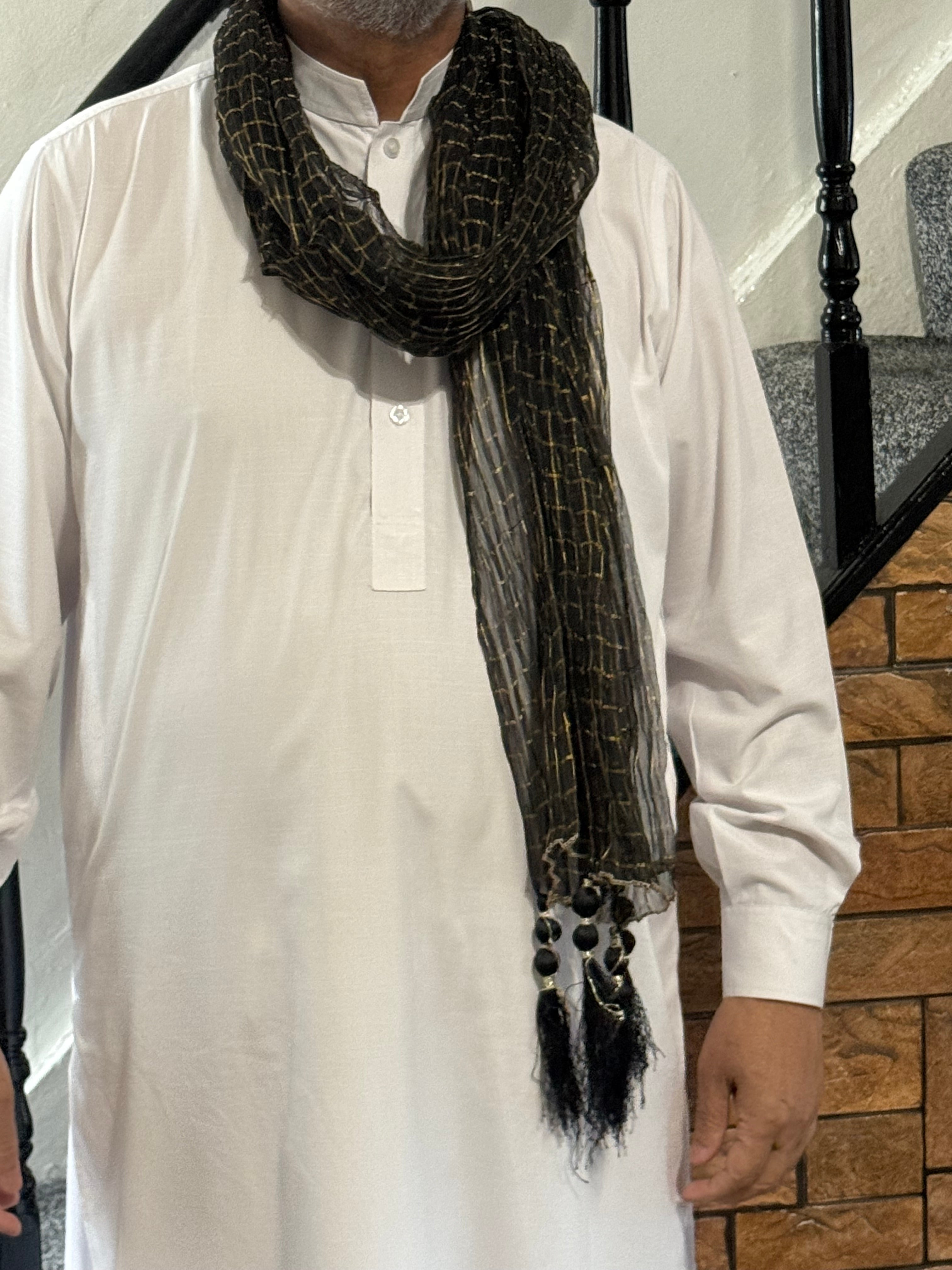 Mehndi Dupatta For The Lads In Black Gold Colour With Tussles