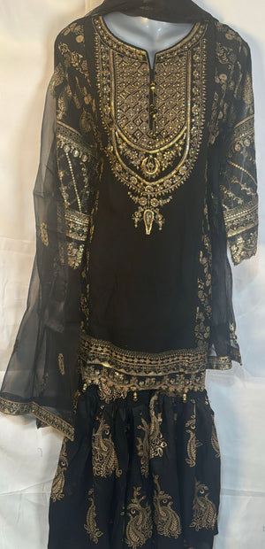 Black 3 pcs Garara set BCF 2- Areeba's Couture