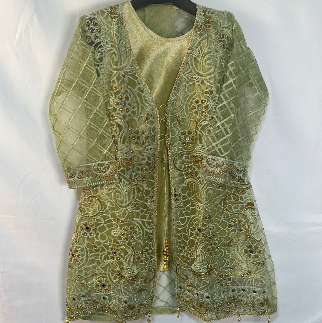 Girls Pakistani net gown style with inner and trouser