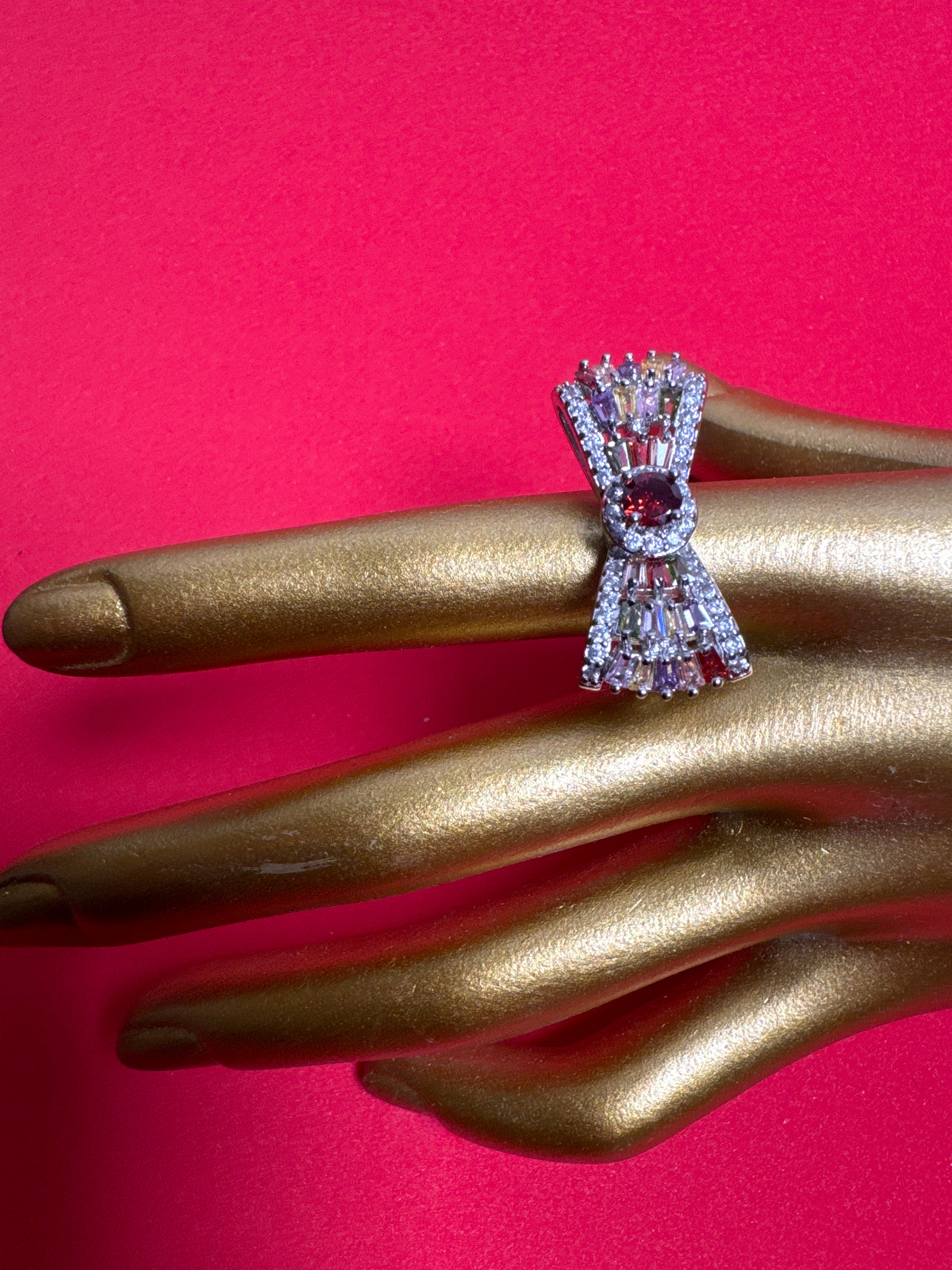 Golden Ring with Multi Faux Beads - Stylish Artificial Jewellery for All Occasions - Dazzling Bonus Accessory
