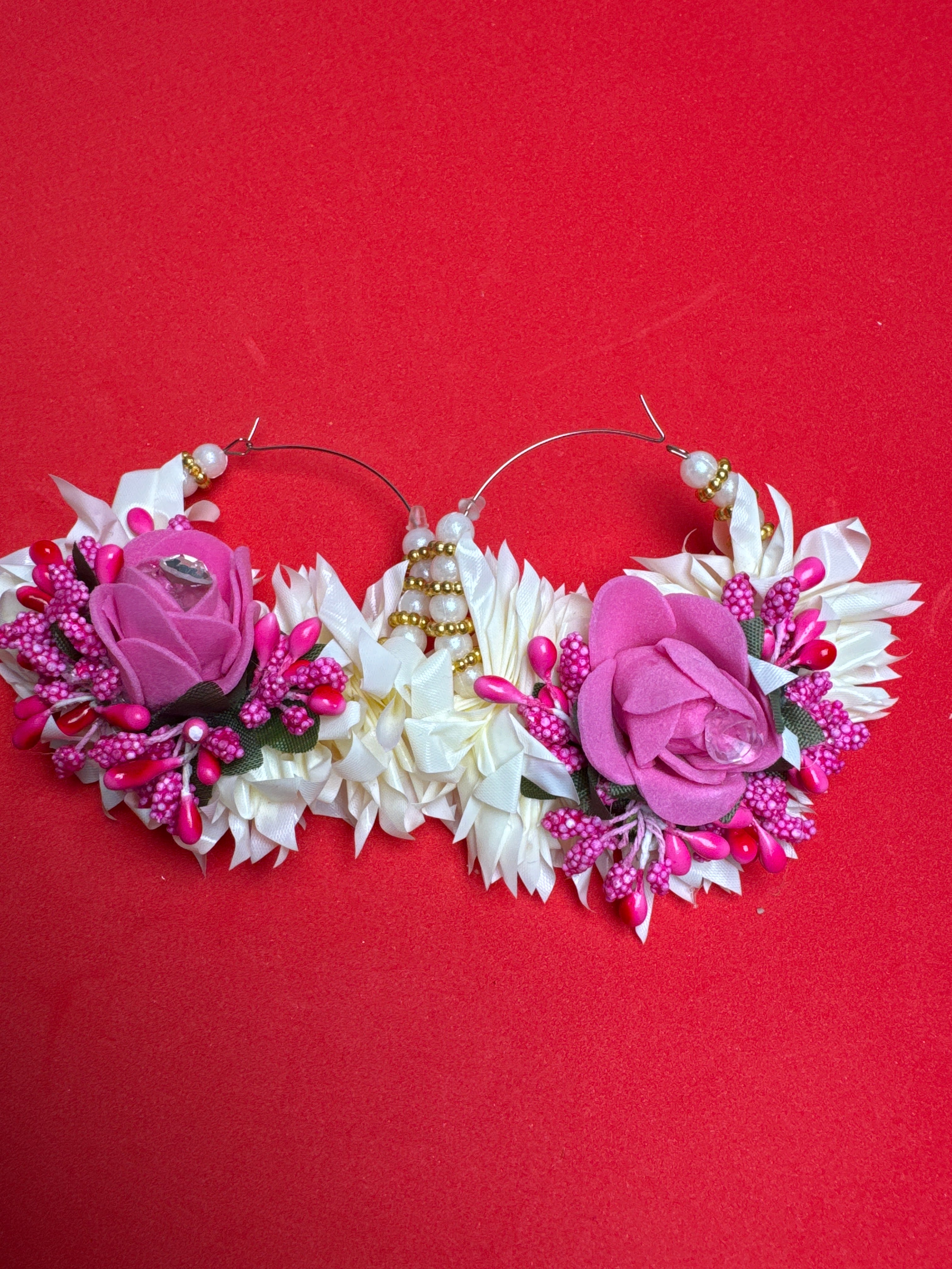 Flower Earring Pink Colour with White Petals and Pink Beads for Elegant Look