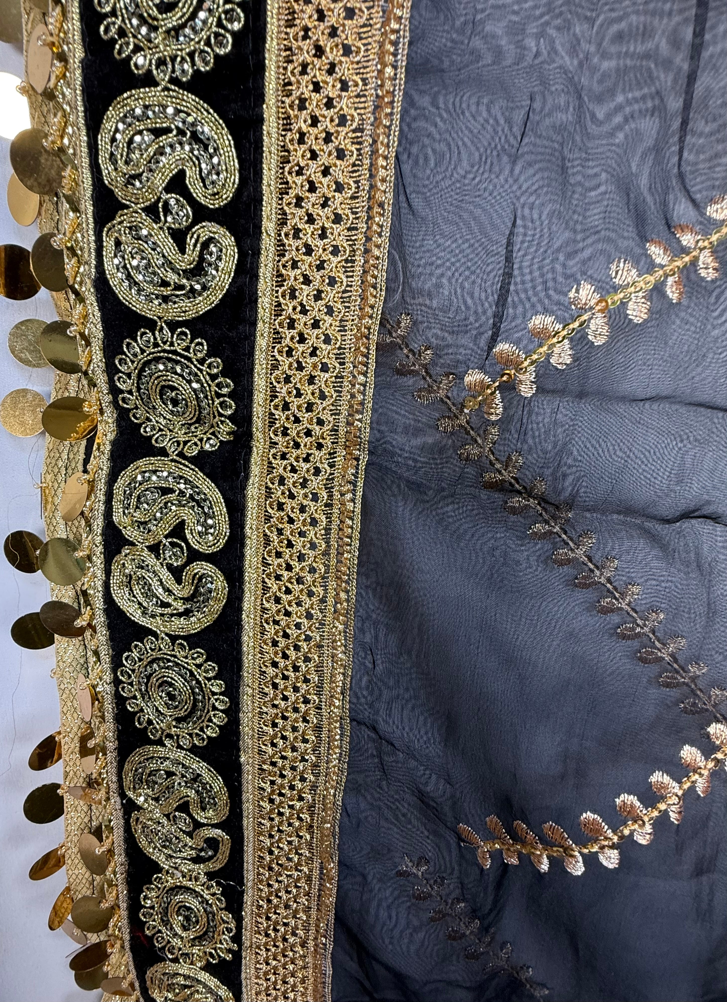 Royal Blue Organza Duptta With Embroidery And Coin Lace By Areeba'S Couture